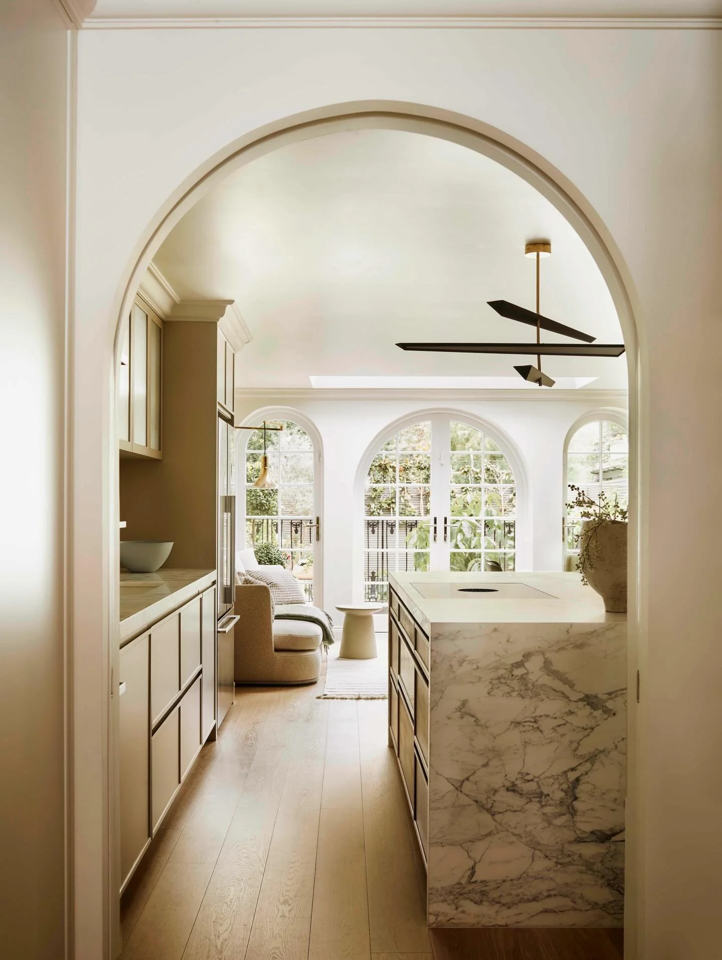 The finished view through the new kitchen, living and dining area in our Belsize House. Much deliberation went into finding the perfect arrangement of the  three spaces together as it was really important to be able prepare food, entertain and eat to