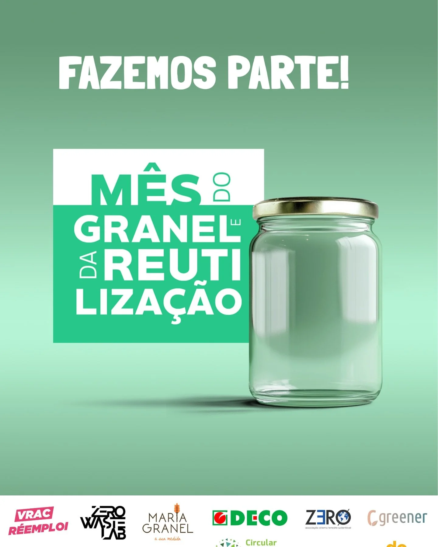 Arranca hoje 💚🙌🤩

A 3.&ordf; Edi&ccedil;&atilde;o da Campanha &ldquo;Mar&ccedil;o, M&ecirc;s do Granel e da Reutiliza&ccedil;&atilde;o&rdquo; 

Unimos for&ccedil;as para destacar a import&acirc;ncia do consumo a granel e da reutiliza&ccedil;&atild