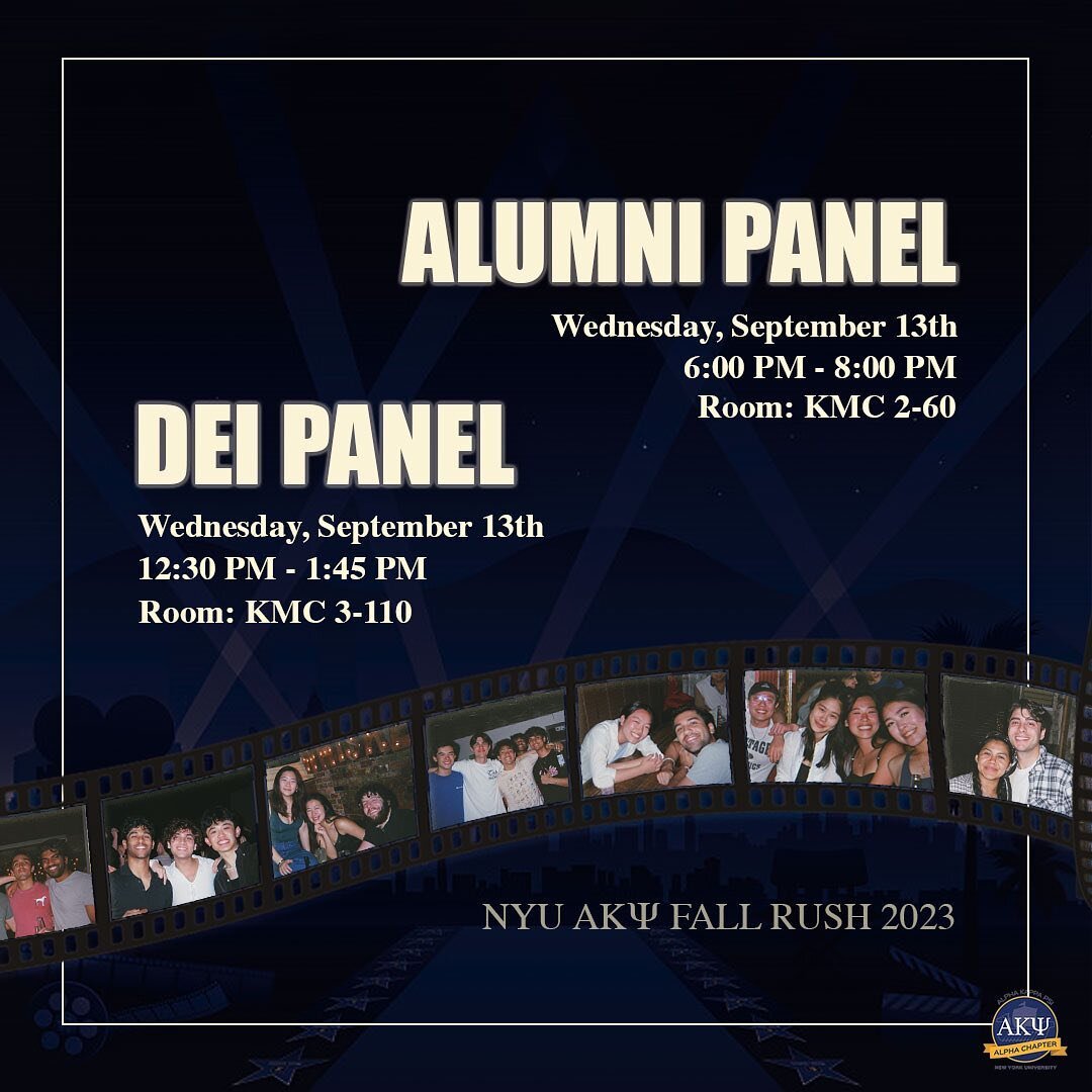 Tomorrow is our last day of open rush! Be sure to come check them out!

✨Our DEI Panel is targeted towards DEI candidates to give them a space to share their experiences. 

✨The Alumni Panel will feature some of our amazing alumni from various busine