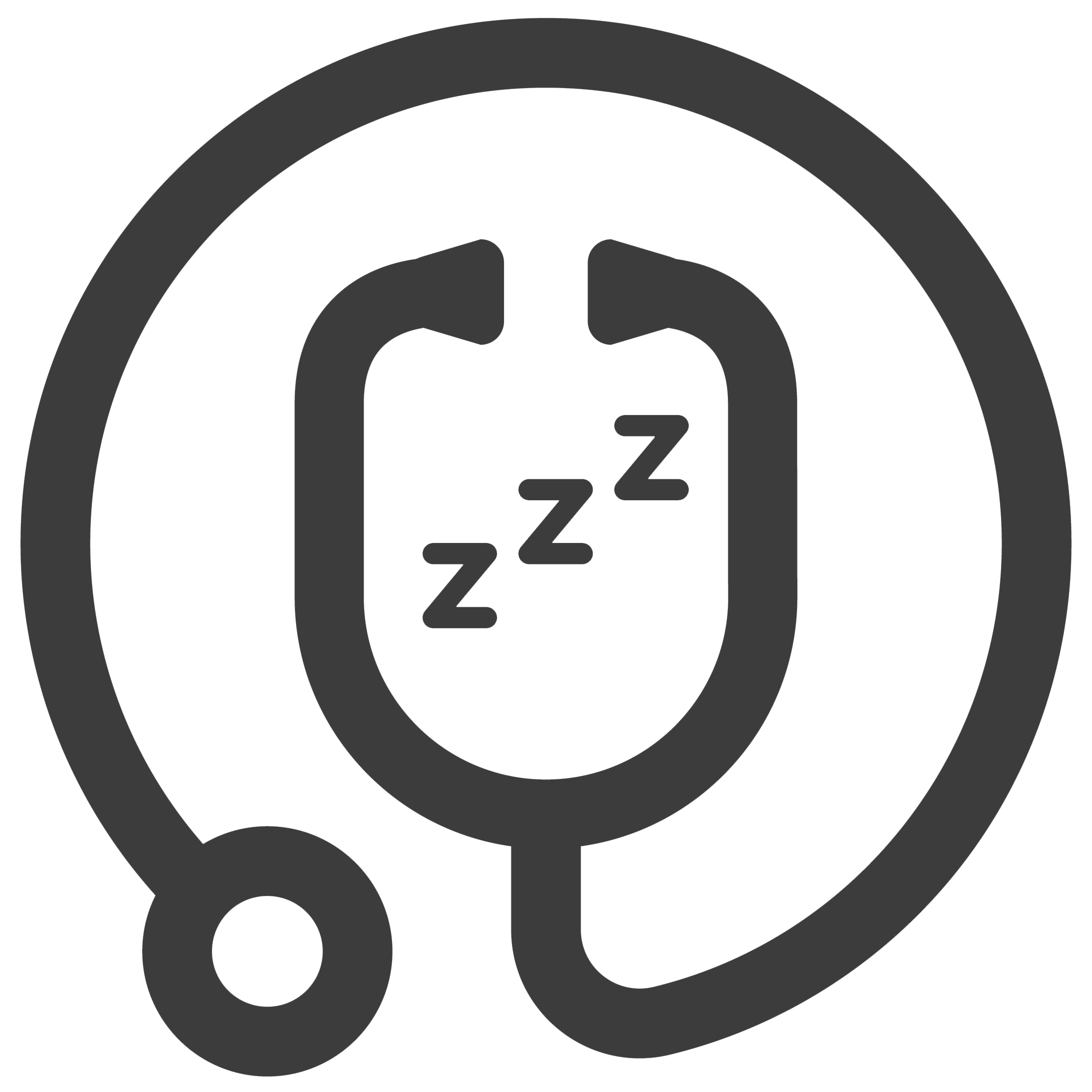 Yellow stethoscope with ZZZ in the center, representing sleep, on a black background.