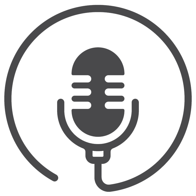Gray microphone icon with circular outline, symbolizing audio or voice recording.