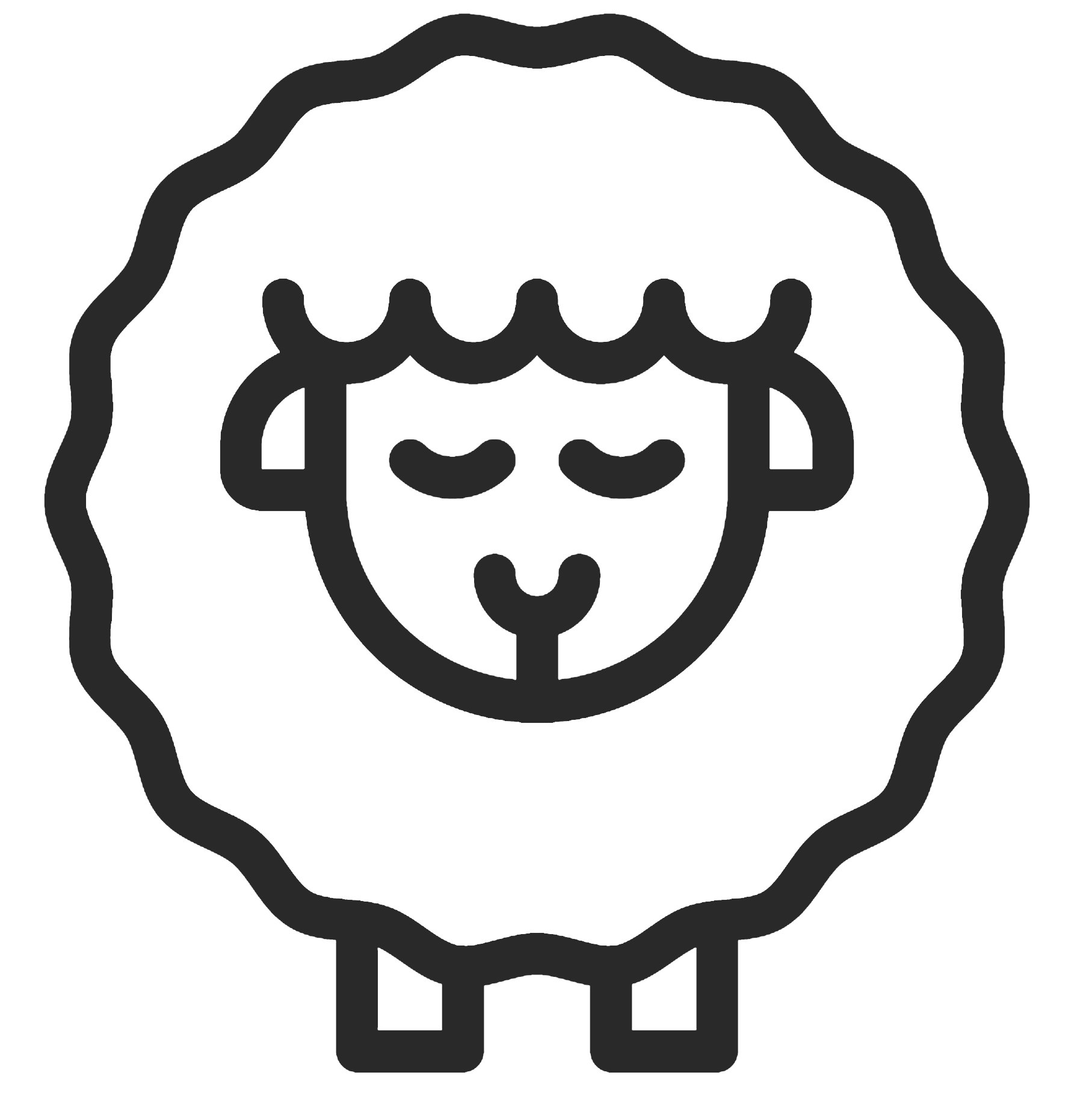 Simple line drawing of a sheep with a wavy outline and a calm expression.