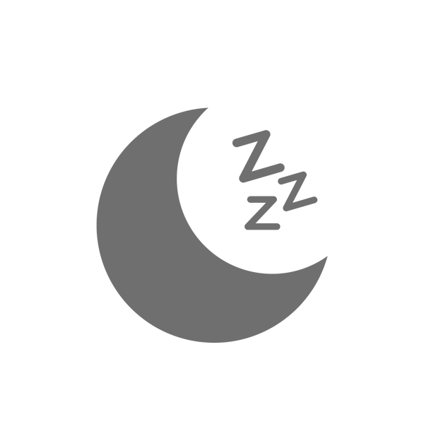 Yellow crescent moon with "Zzz" symbols above it on a white background.