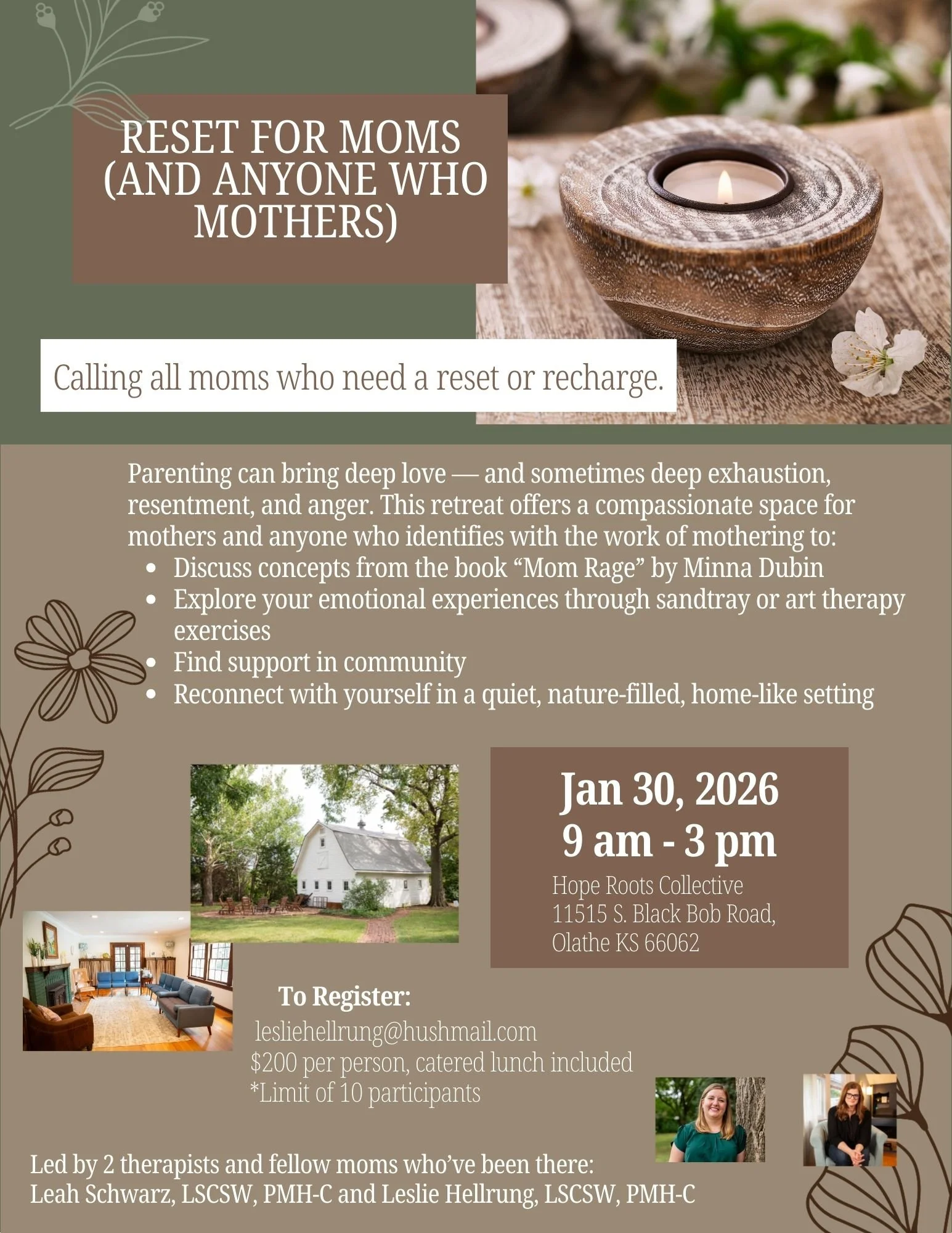 Reset for Moms & Anyone Who Mothers 

Email lesliehellrung@hushmail.com for more info or click the image to register!