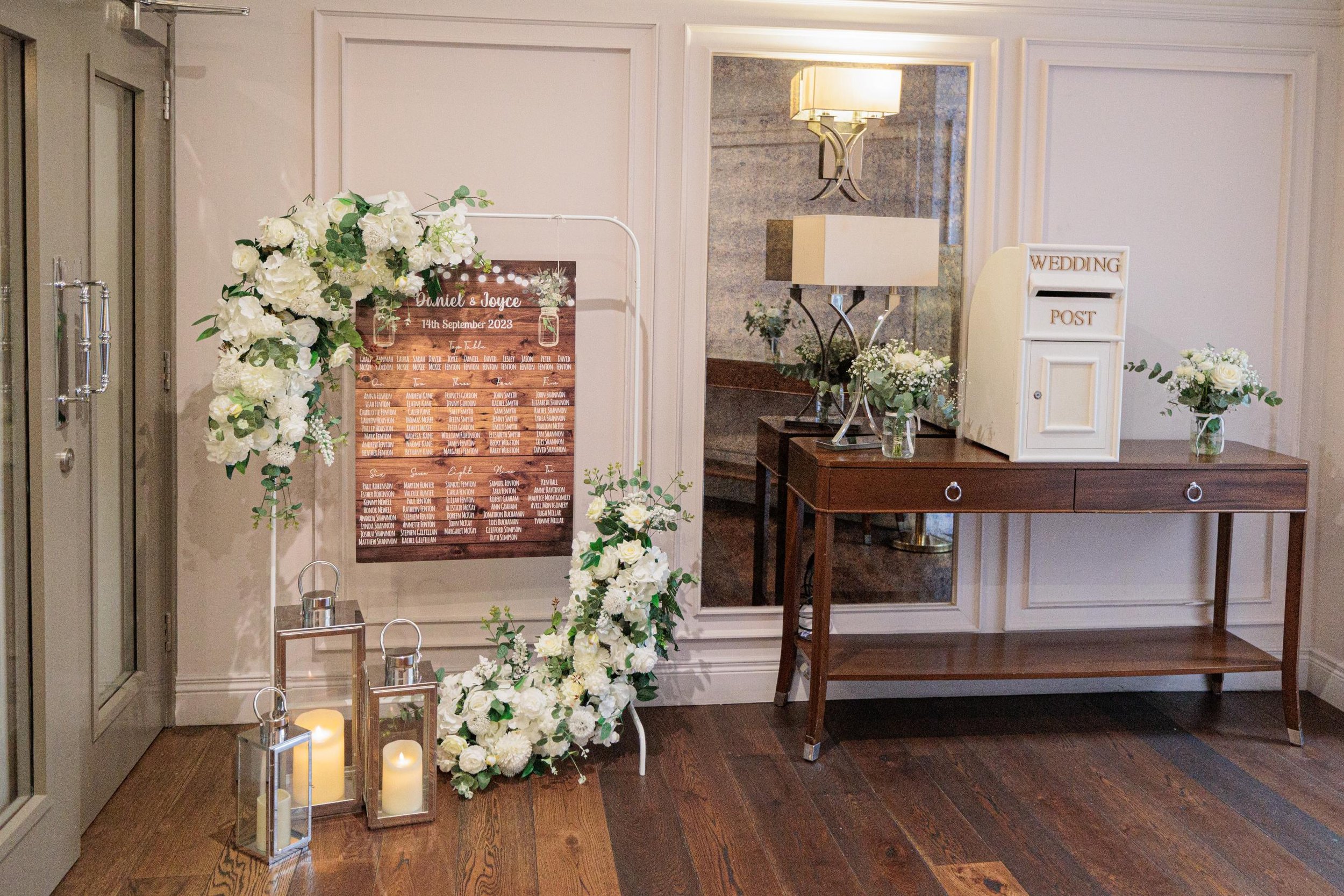 Table plan sign with lanterns