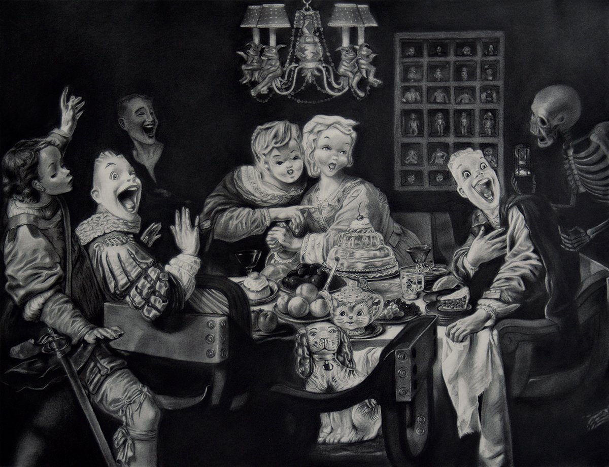 Hail Holtzclaw
Death Comes to the Banquet Table , 2021
Charcoal on paper, 34" x 42"