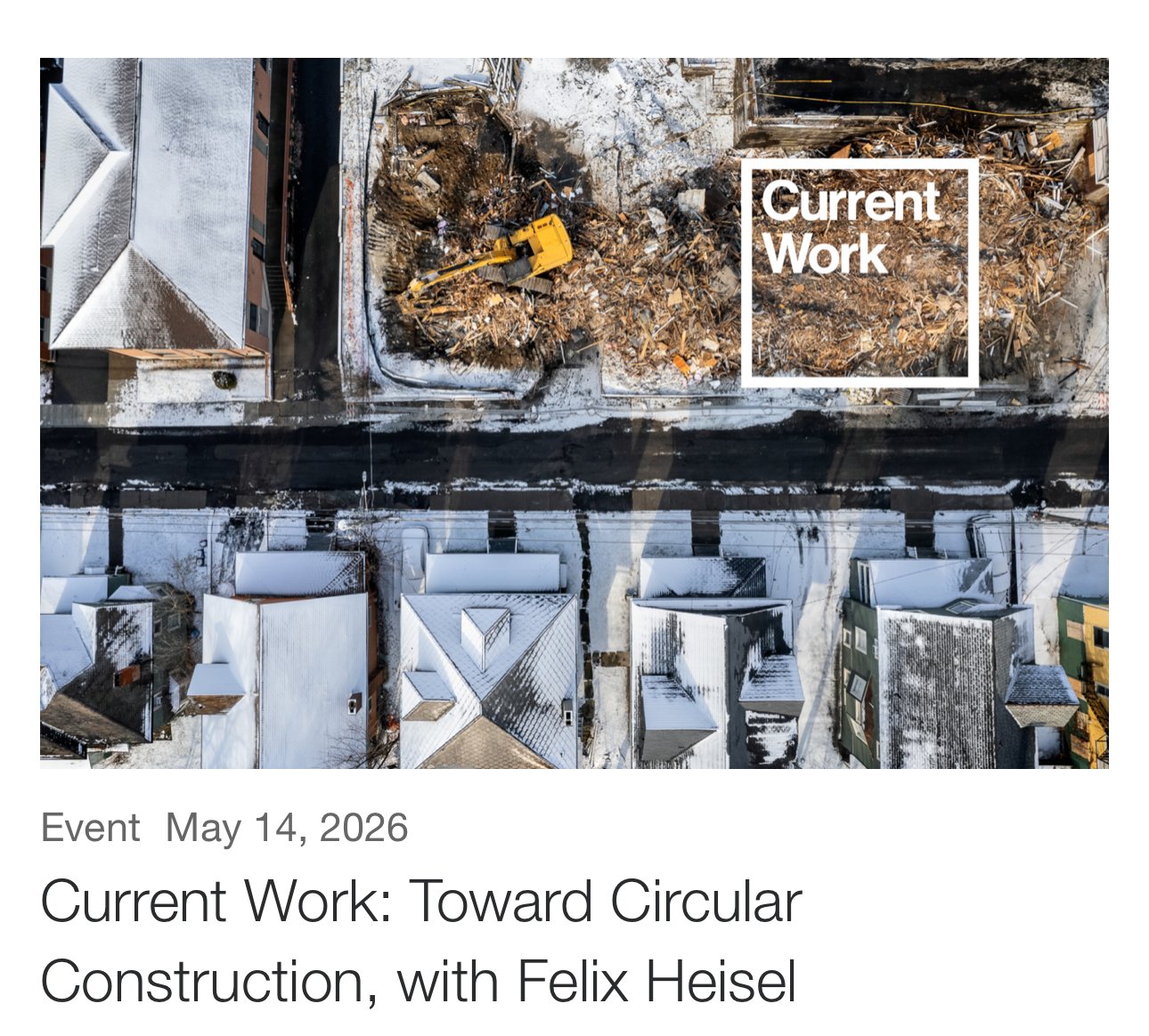 A demolished landscape and the title Current Work on the surface