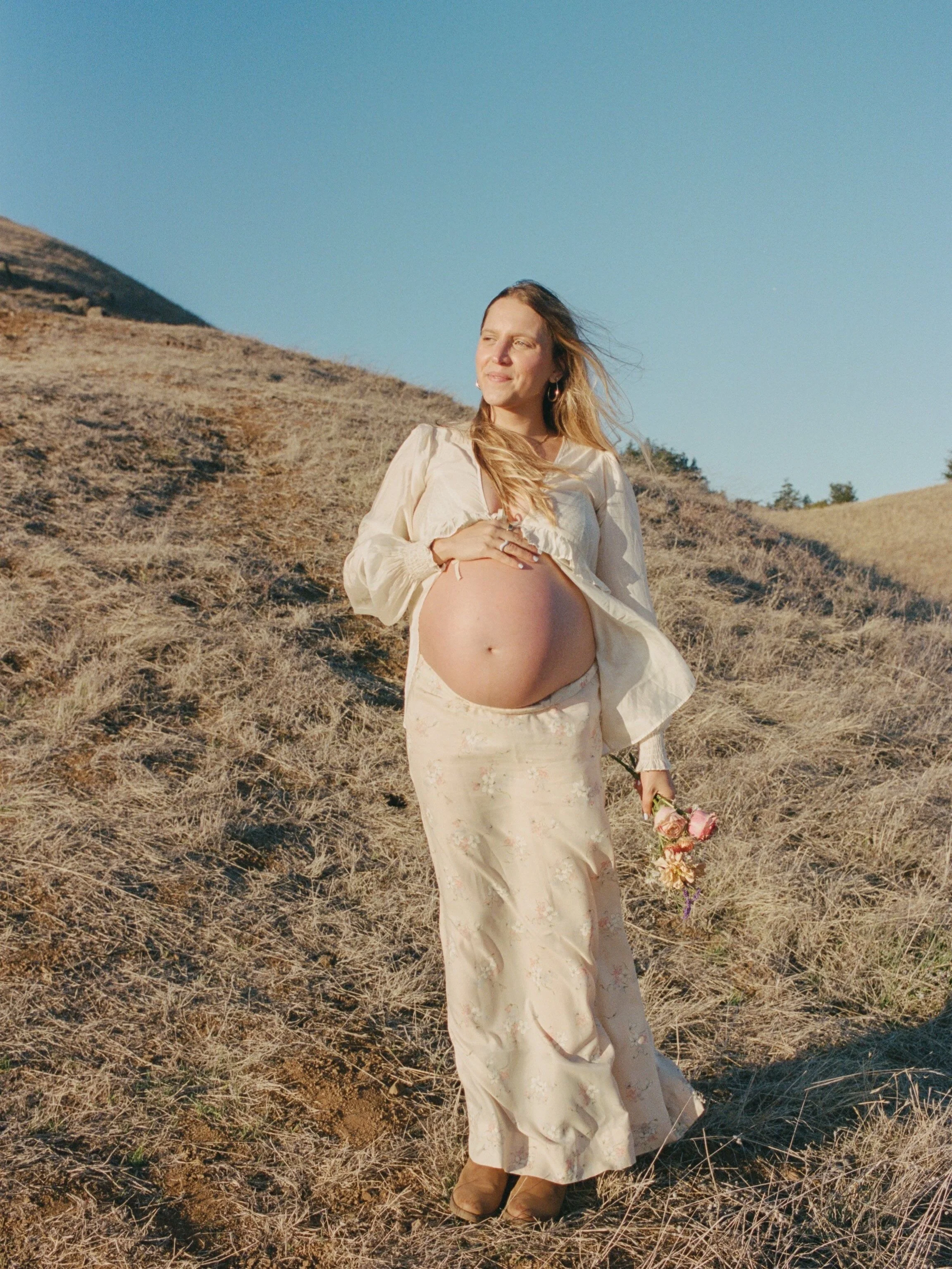 Natalia &amp; Wes before their new addition, shot on film on Mt Tam