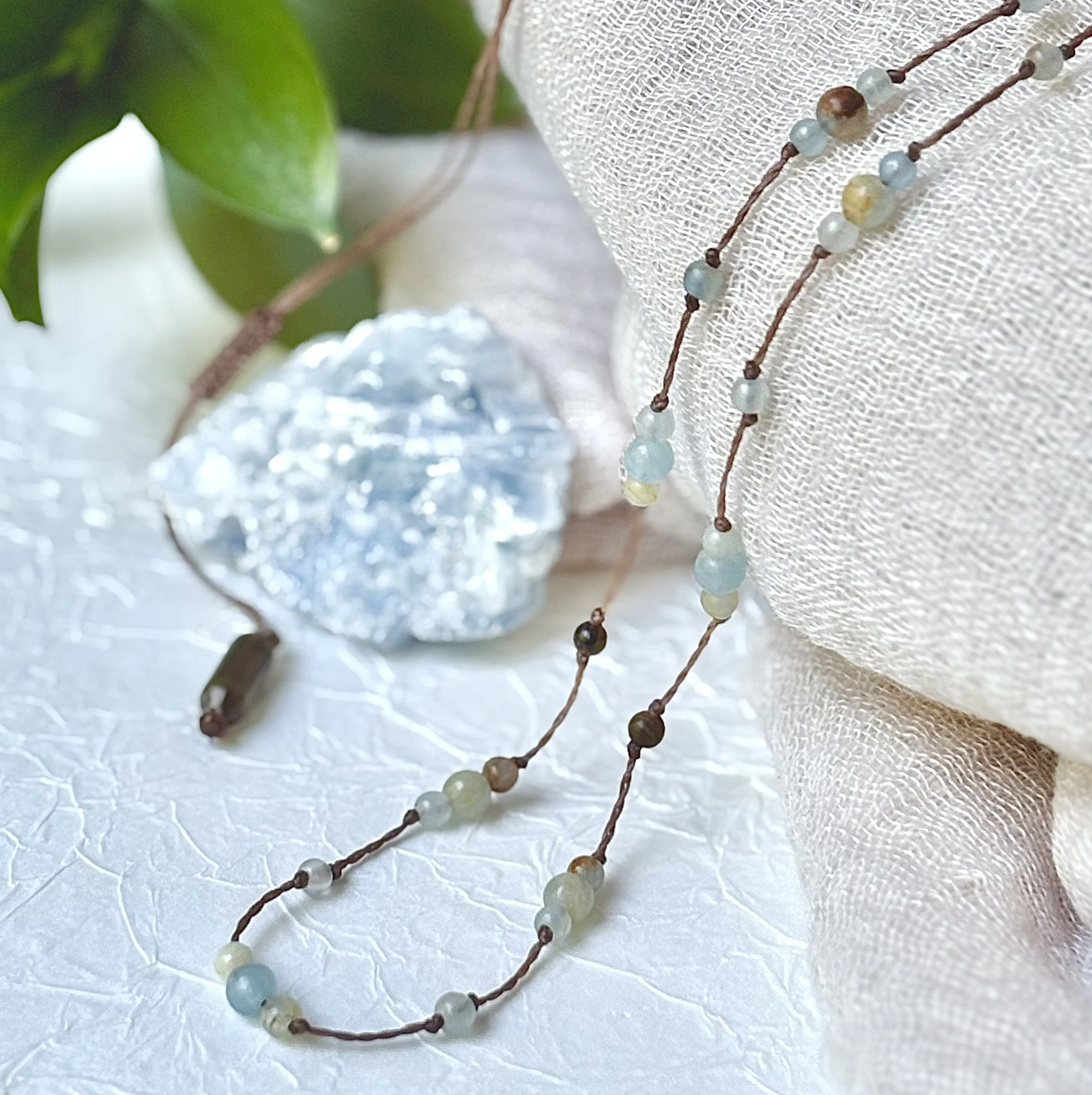 Lemurian Aquatine Calcite Adjustable Necklace