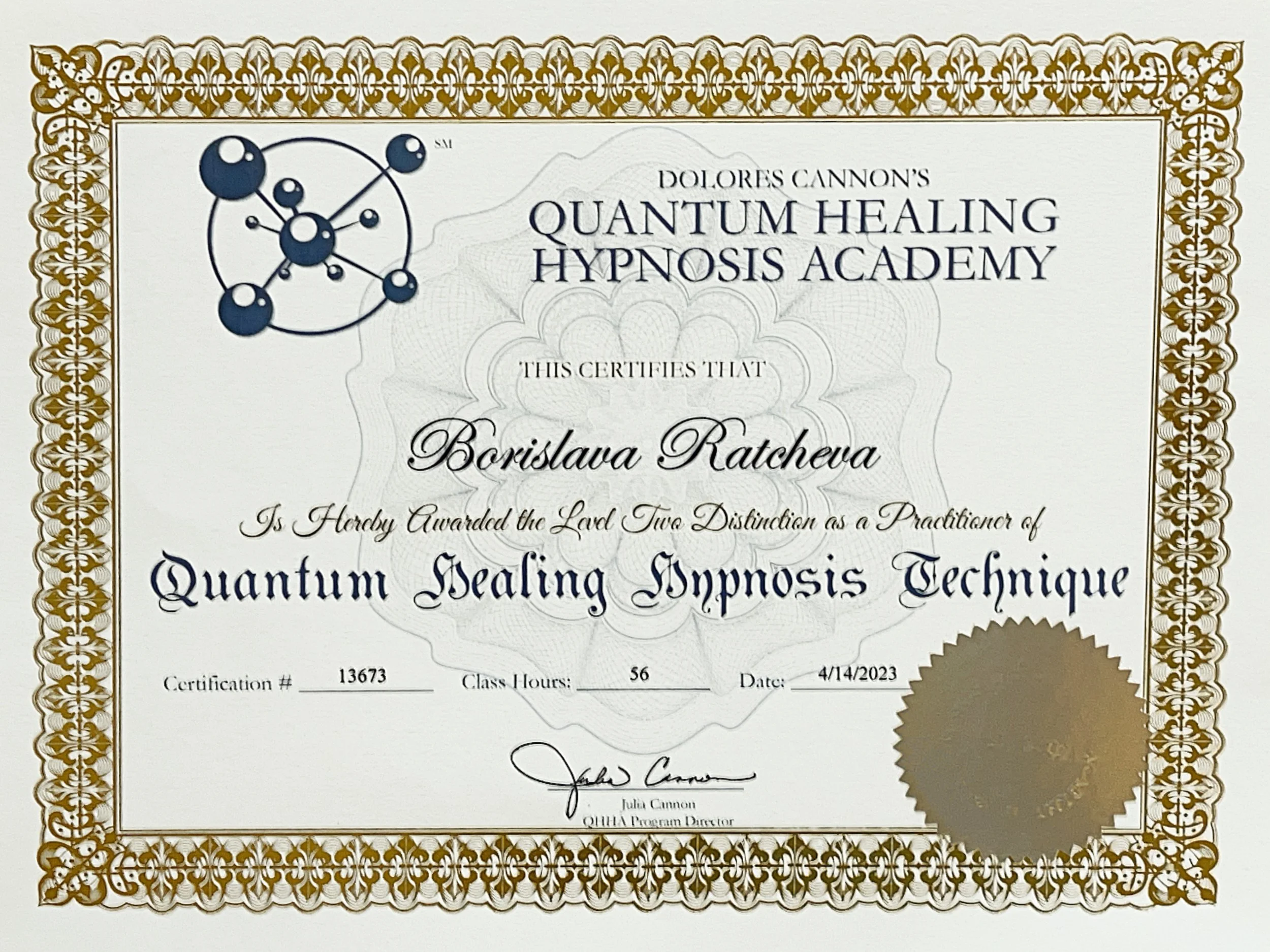 Borislava QHHT Level 2 Certificate