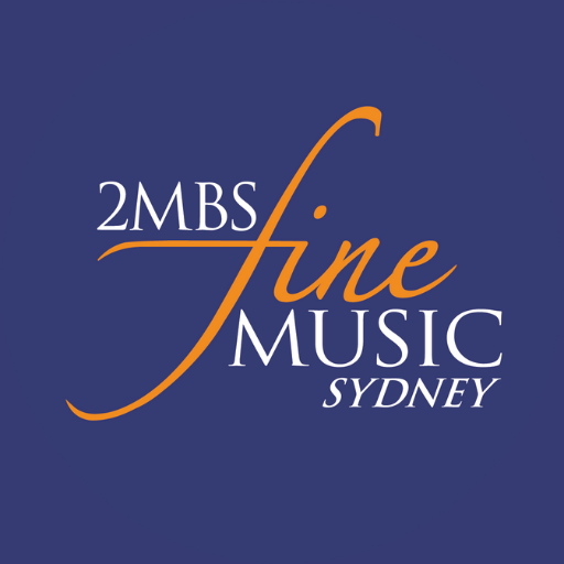 Logo for 2MBS Fine Music Sydney with blue background, white and orange text.