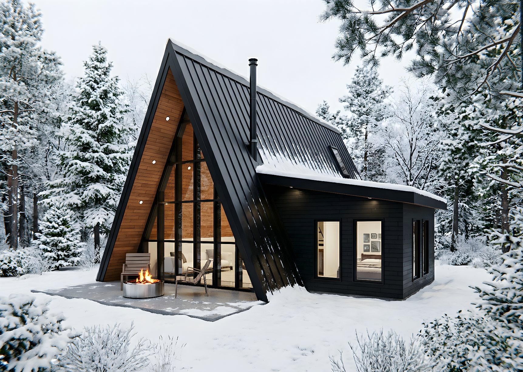 A-Frame in a snowy forest