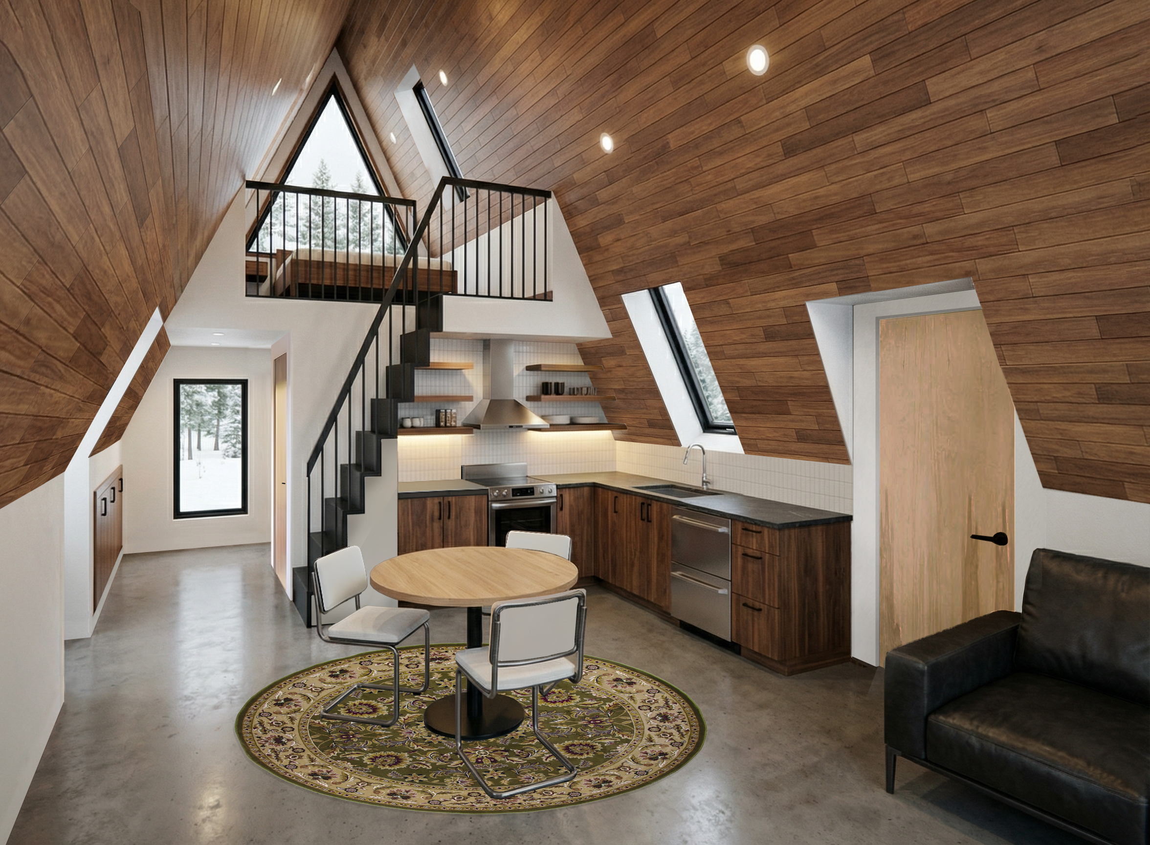 A-Frame kitchen with sleeping loft