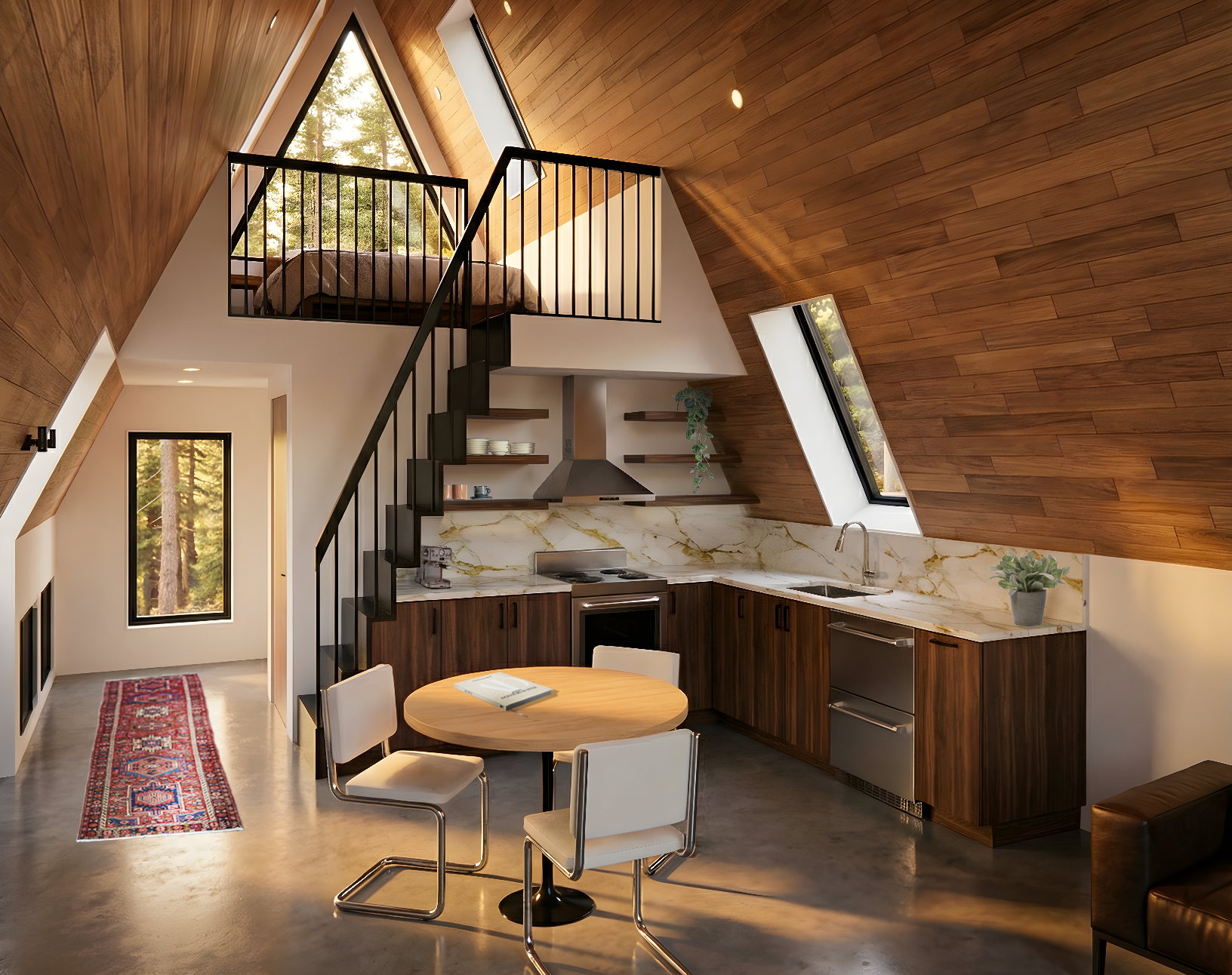 A-Frame interior with loft