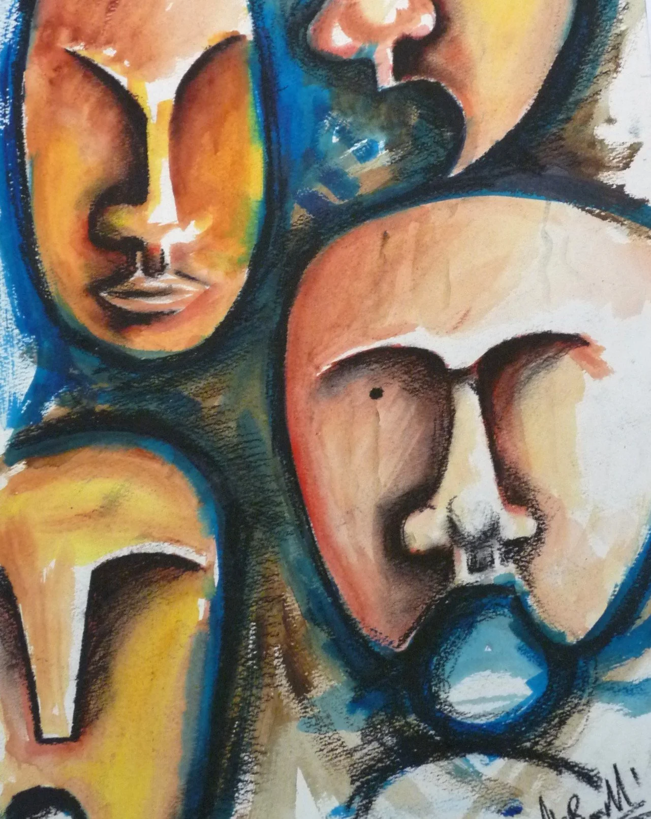 Black Crayon and Acrylic Paint drawing (297 x 410)