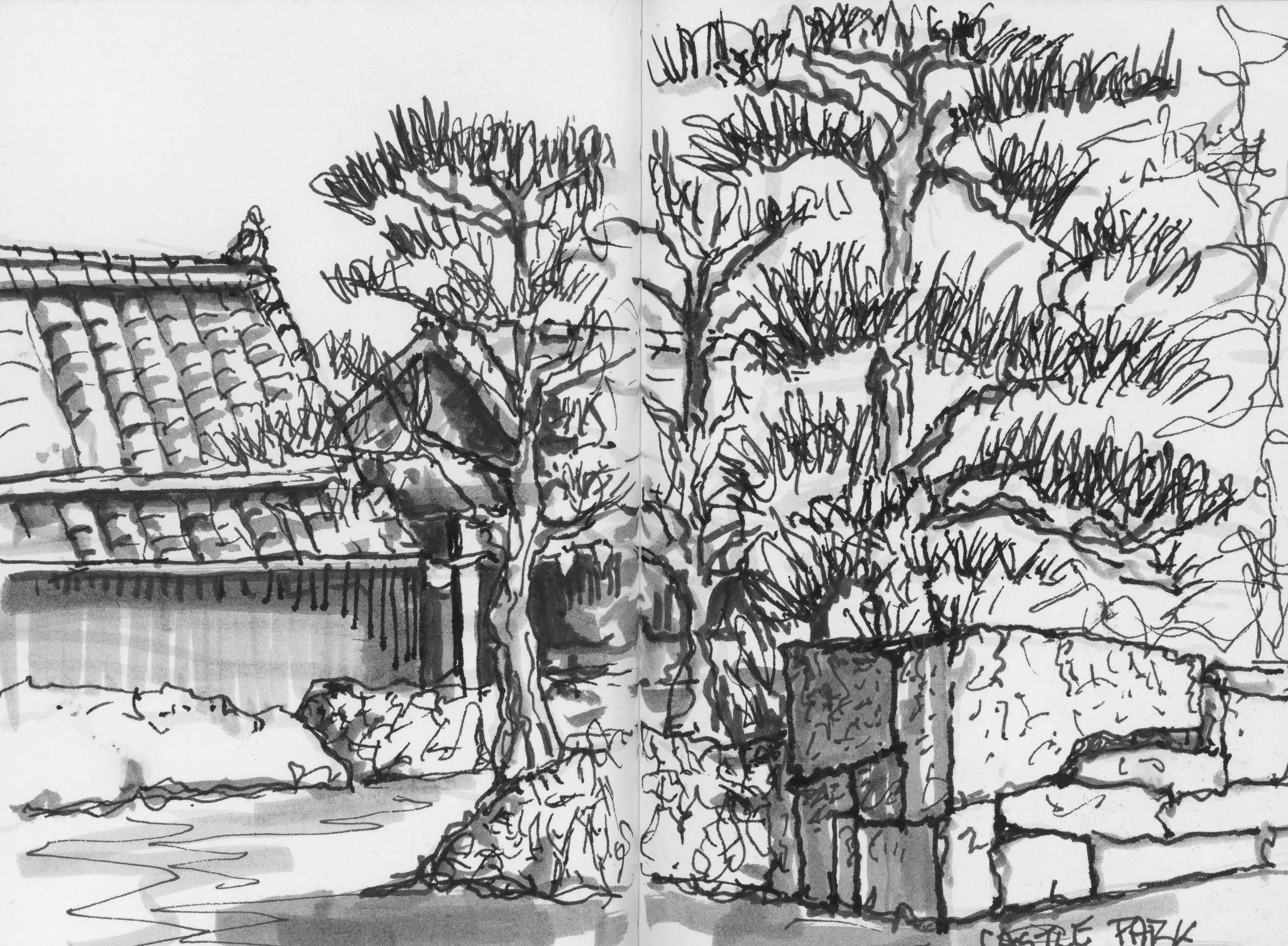 Castle Park, Takamatsu. (130x170)
Brush Pen and Fibre tipped pen.