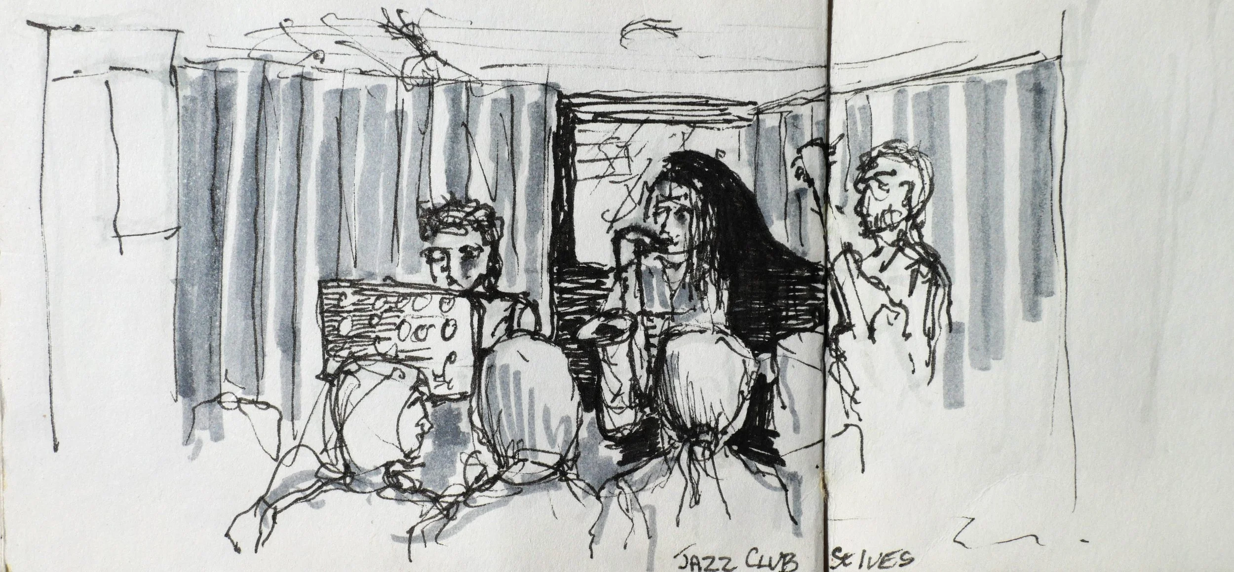 Jazz Club. St Ives, Cornwall. (230x85)
Brush Pen and Fibre Tipped Pen.