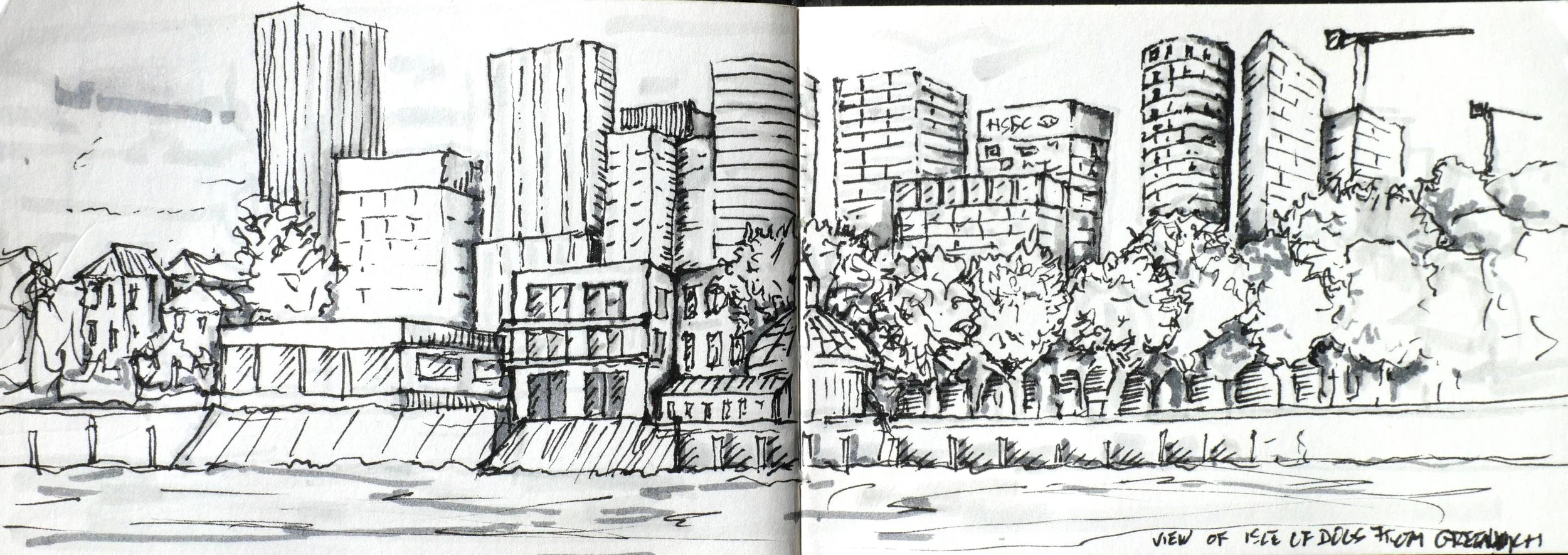 Isle of Dogs, London. (230x85)
Brush Pen and Fibre Tipped Pen.