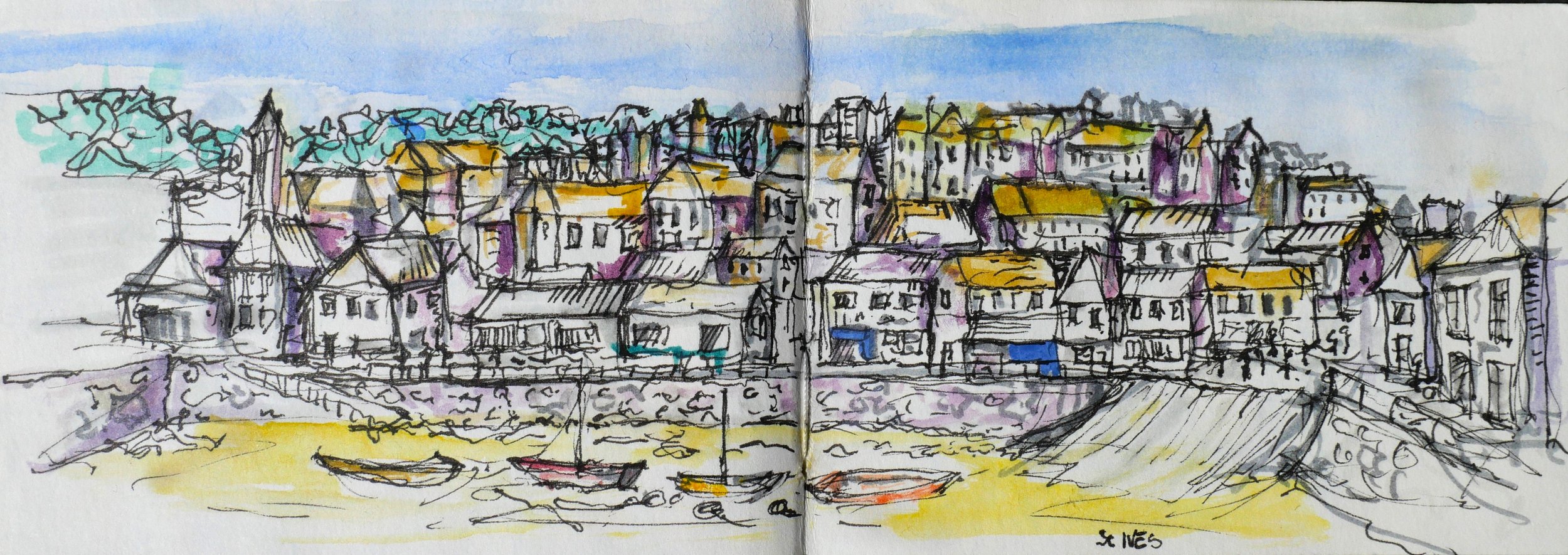 St Ives, Cornwall. (230x85)
Brush Pen, Fibre Tipped Pen and Water Colour.