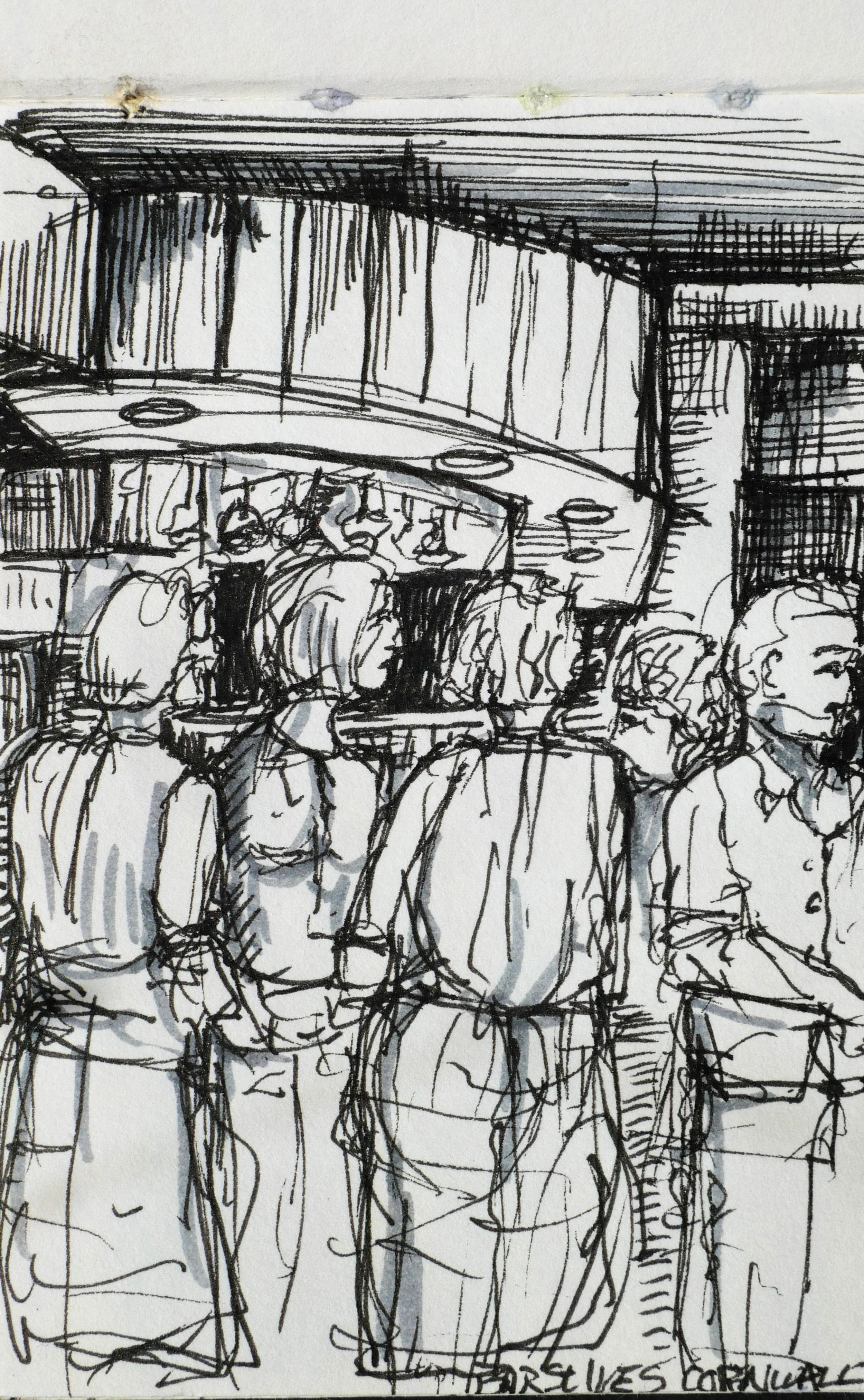 Bar. St Ives, Cornwall (85x115)
Brush Pen and Fibre Tipped Pen.