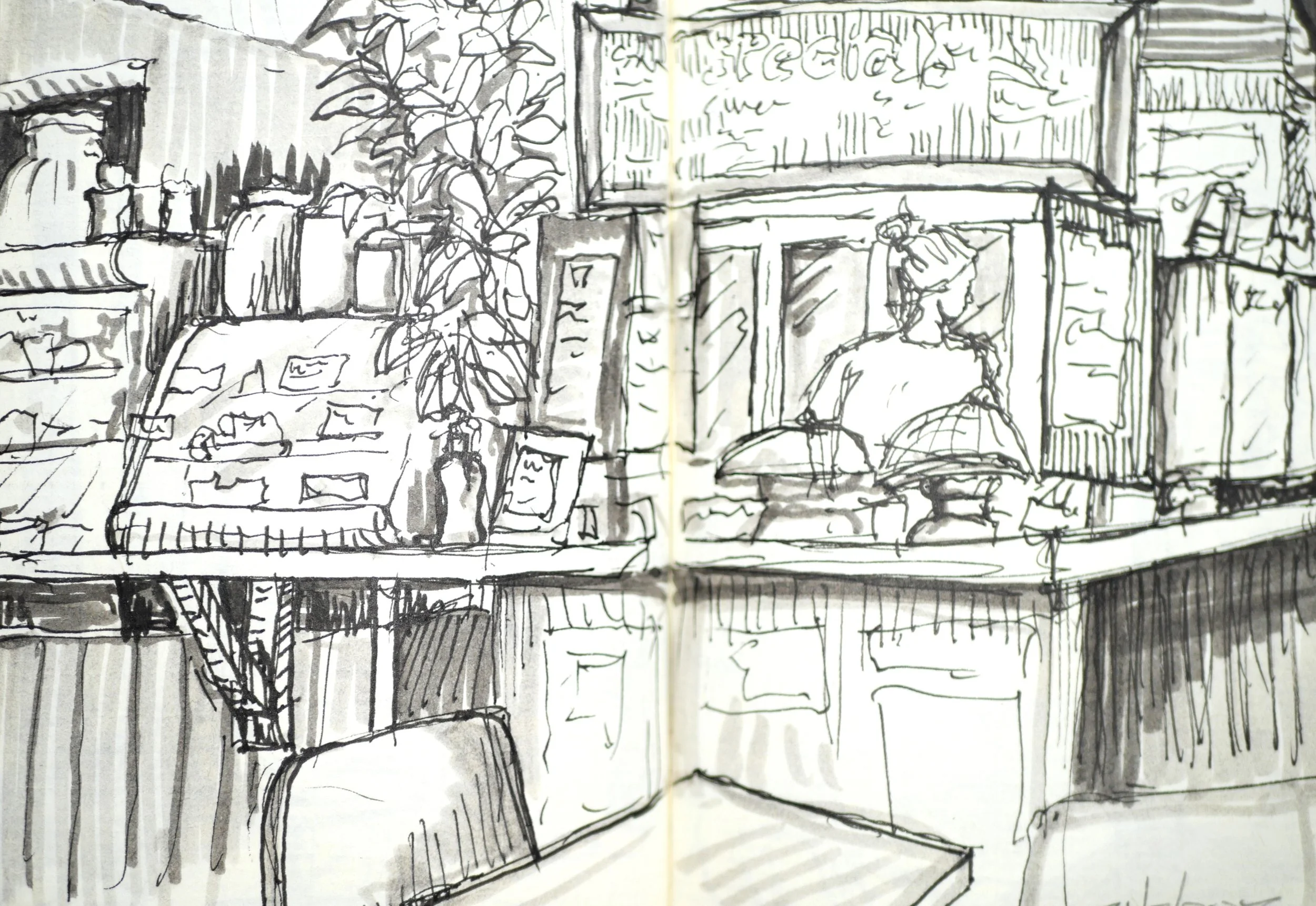 Yazza Café, Nelson
 (140x180) 
Fibre Tipped Pen and Brush Pen