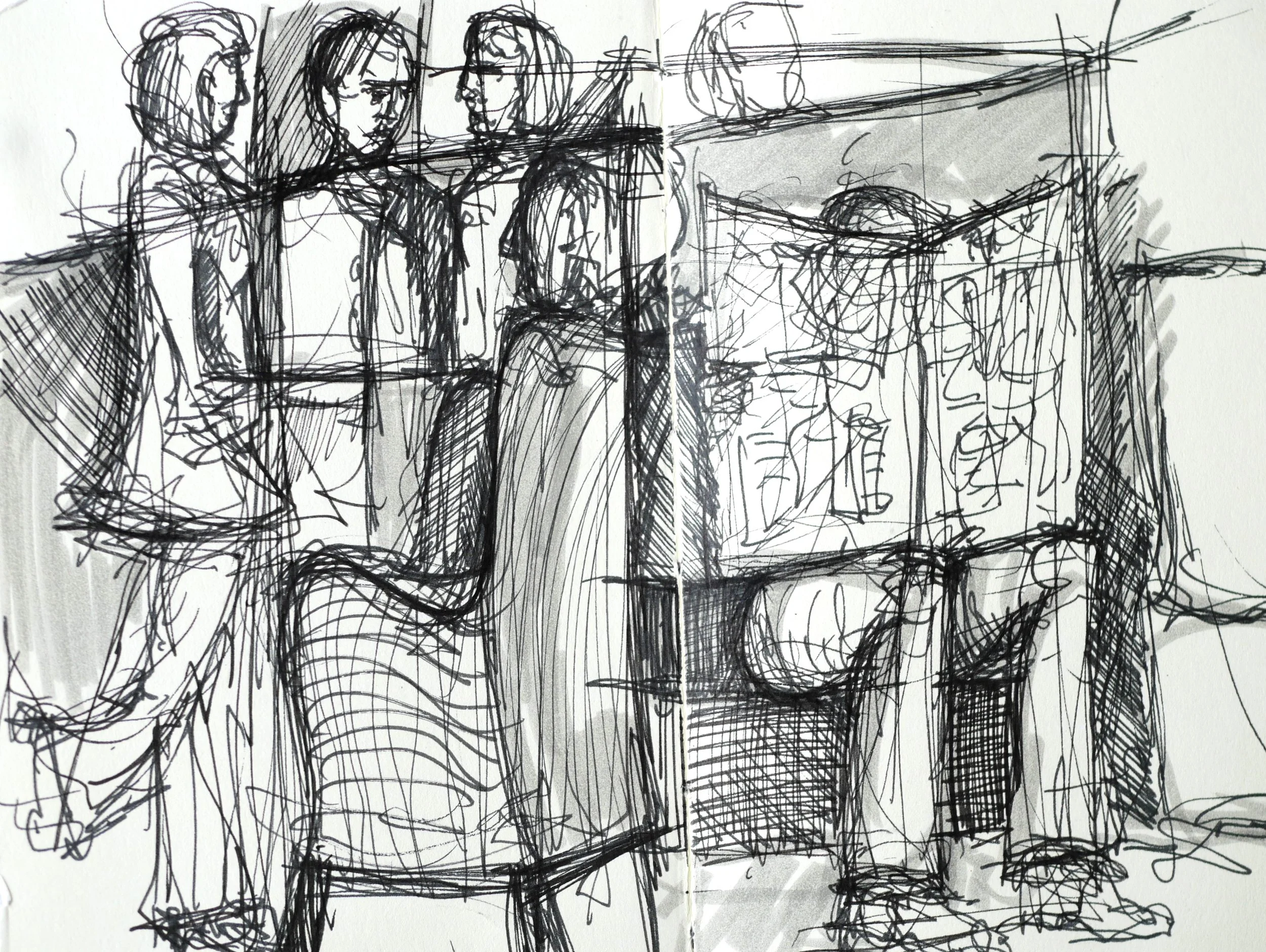 Departure Lounge, Wellington
 (140x180) 
Fibre Tipped Pen and Brush Pen