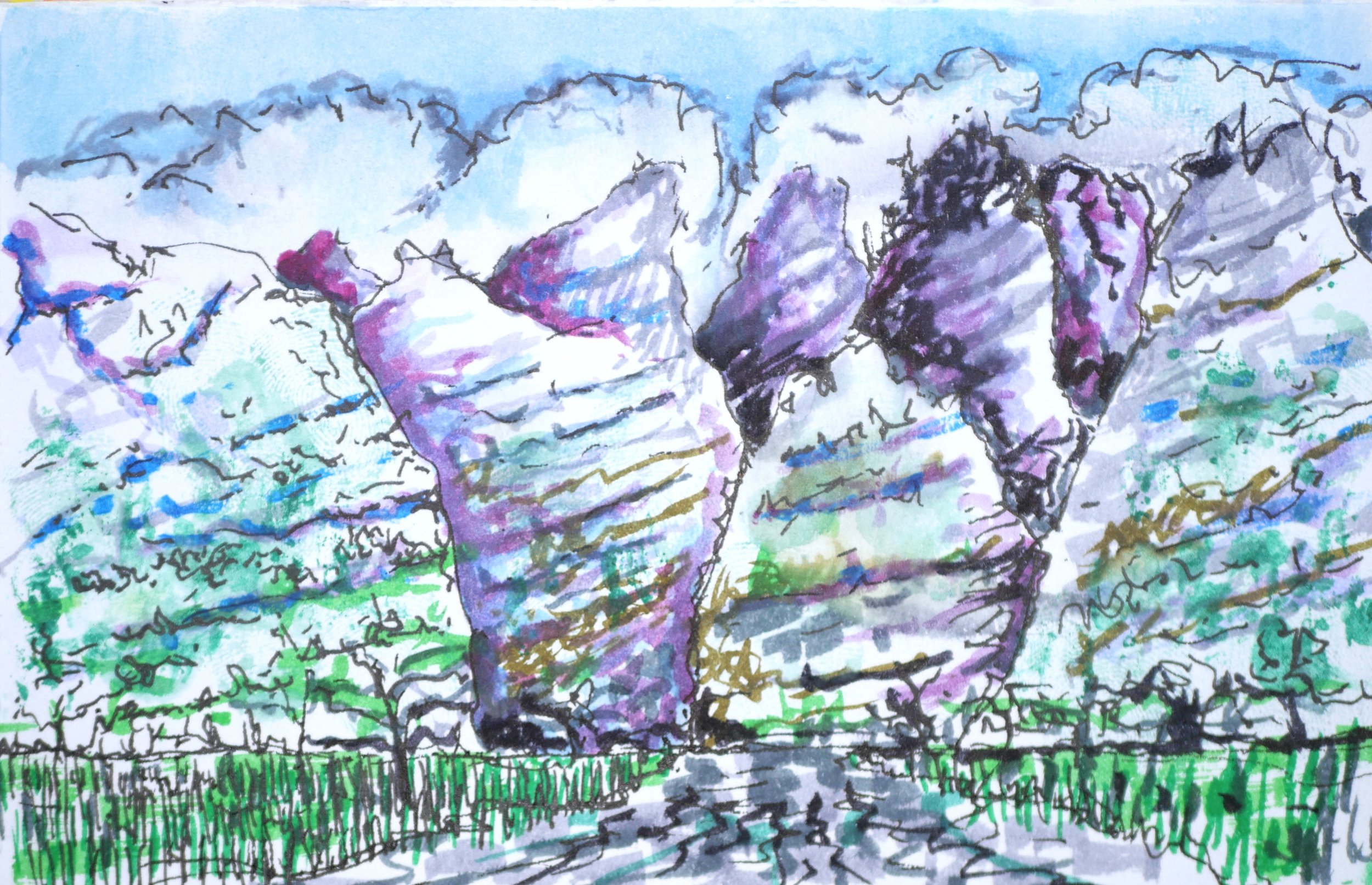 Rice Fields, Vietnam
 (90x140) 
Fibre Tipped Pen, Brush Pen and Water Colour