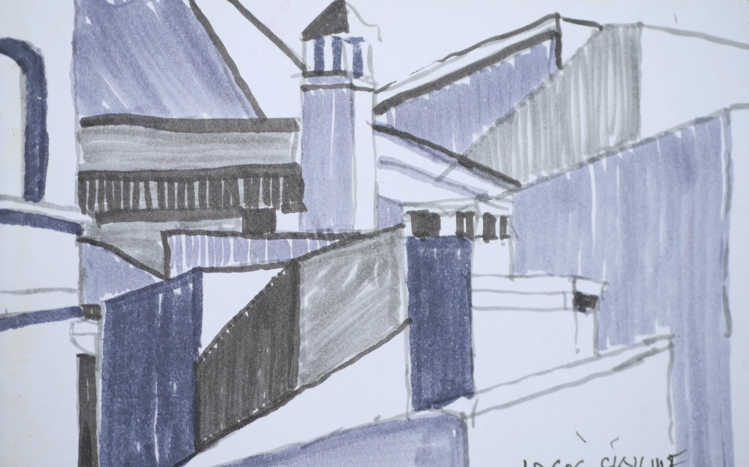 Lagos Skyline, Portugal
 (90x140) 
Fibre Tipped Pen and Brush Pen