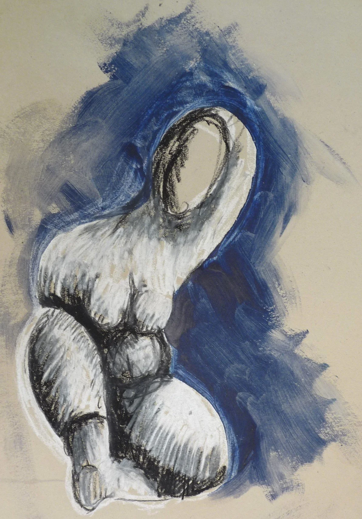 Black Crayon, Graphite, Chalk Pastel and Acrylic Paint drawing (290x410)