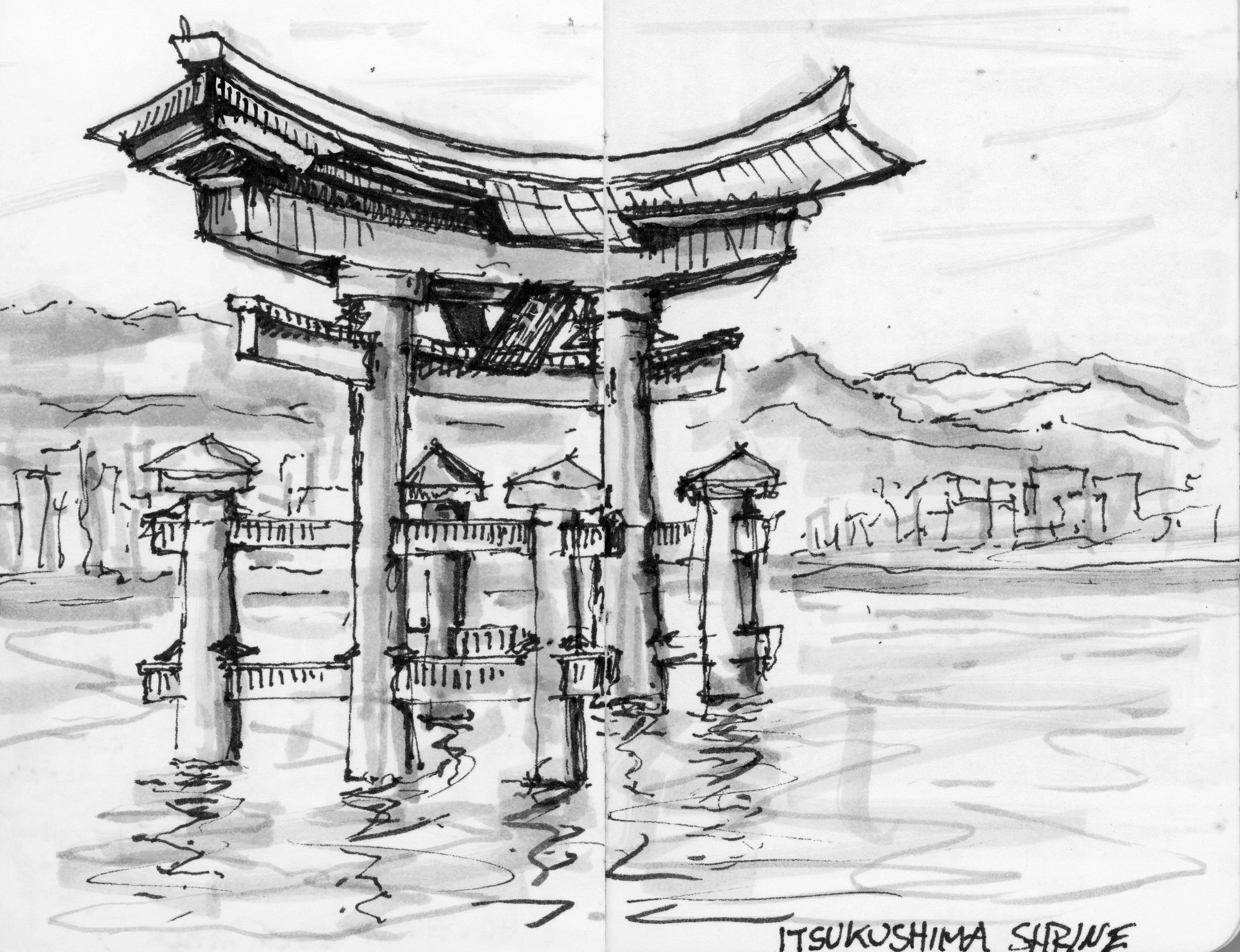 Itsukashima Shrine. (135x175)
Brush Pen and Fibre tipped pen.