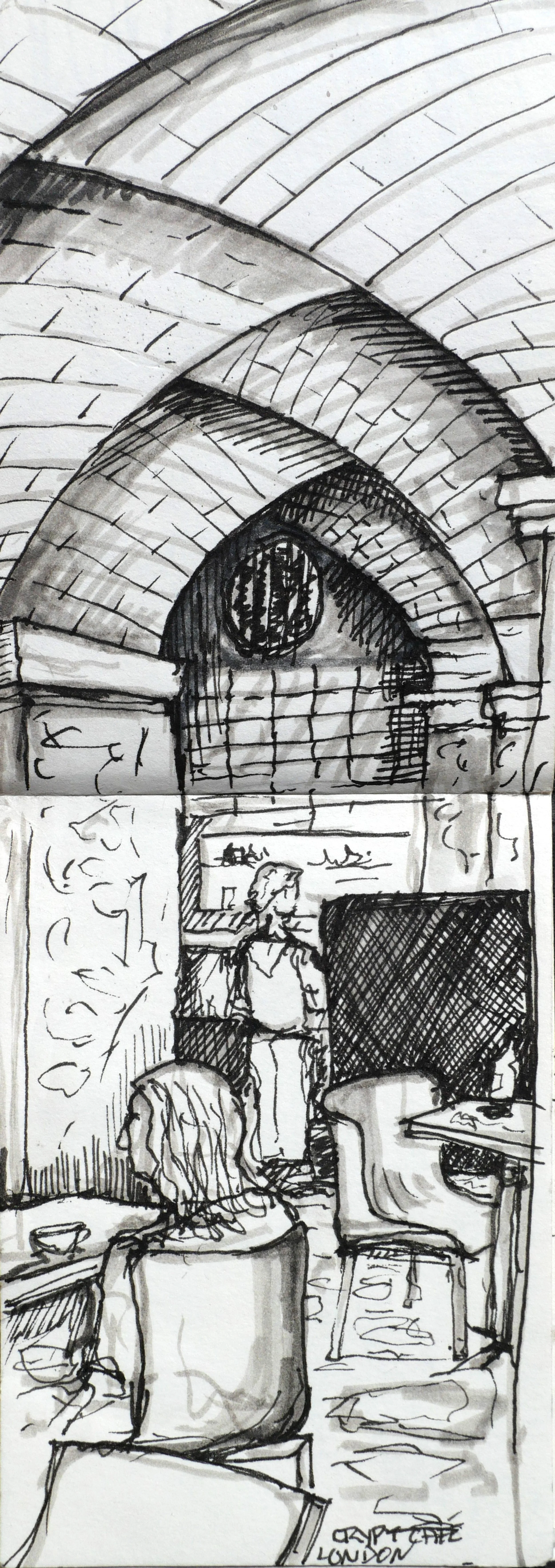 Crypt Café. St Martin’s in the Field, London. (85x230)
Brush Pen and Fibre Tipped Pen.