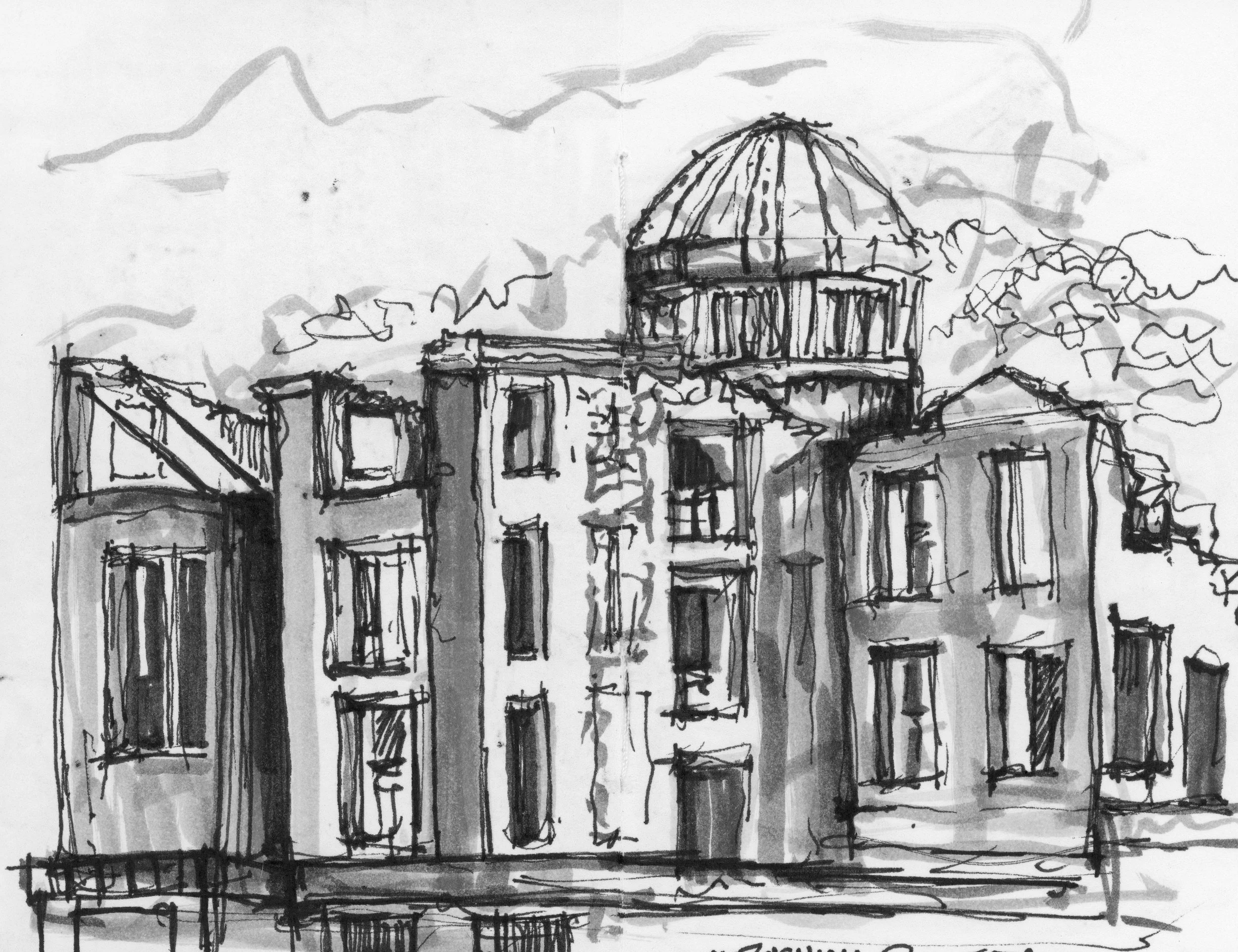 Peace Park, Hiroshima. (135x175)
Brush Pen and Fibre tipped pen.