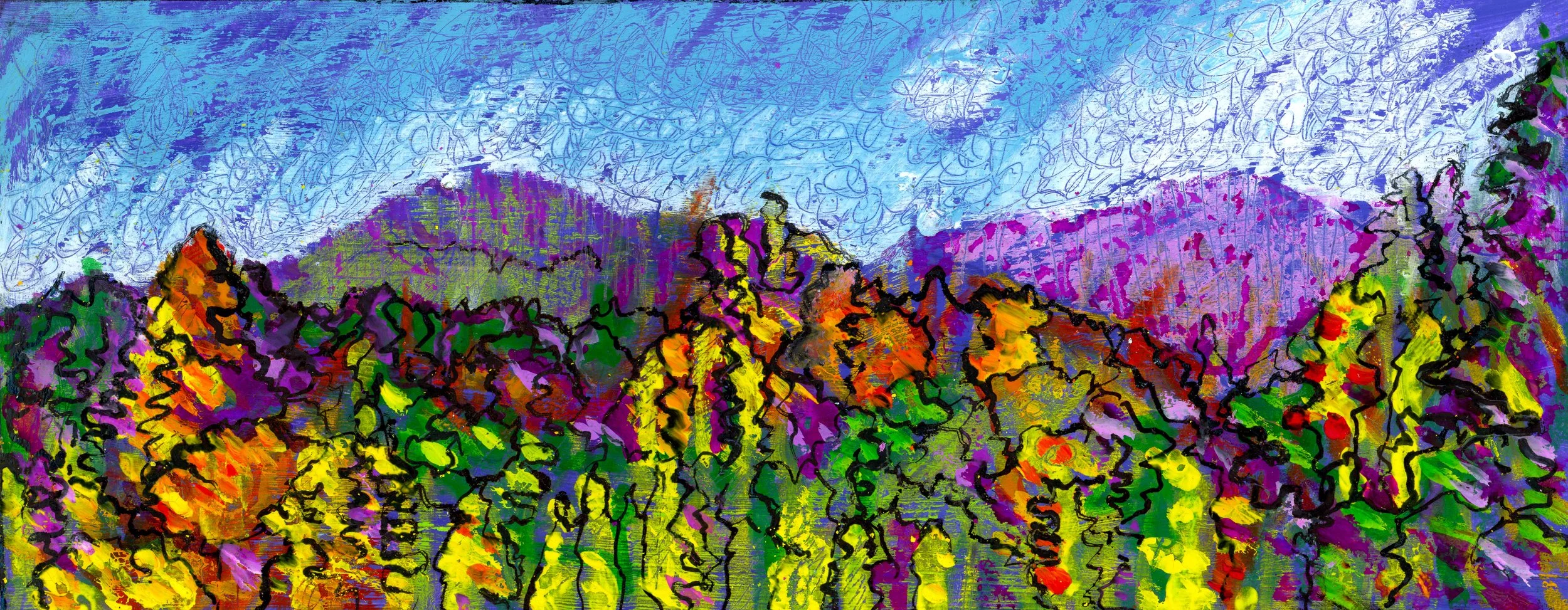 Study 33 (80x200) 
Water Colour, Brush Pens. Gouache and Oil Pastel.