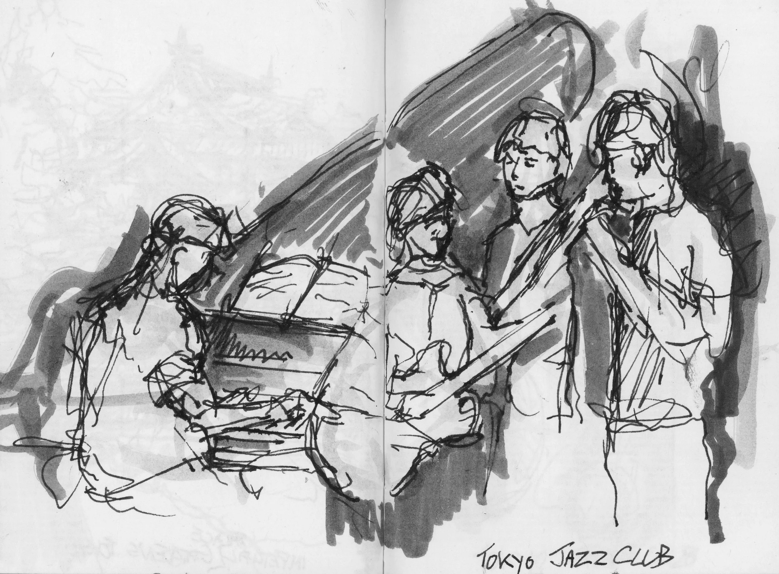 Jazz Club, Tokyo 1. (130x170)
Brush Pen and Fibre tipped pen.