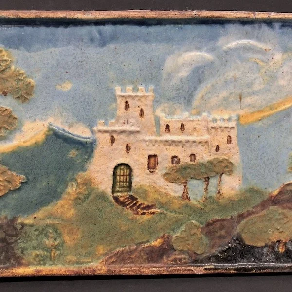 Large CALCO Tile with Castle — Wells Antique Tile & Pottery