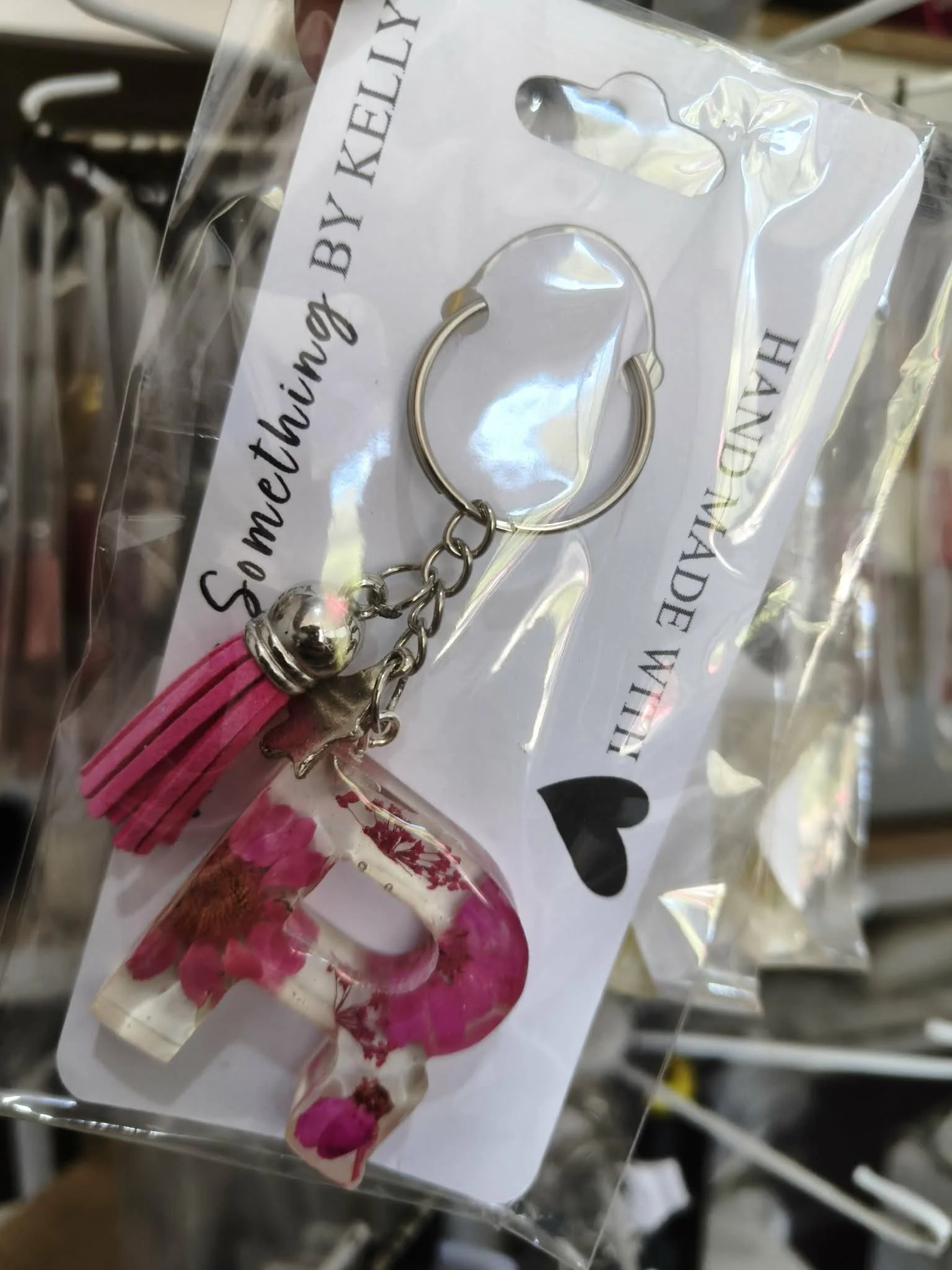 Resin Letter Flower Key Chain - Letter R