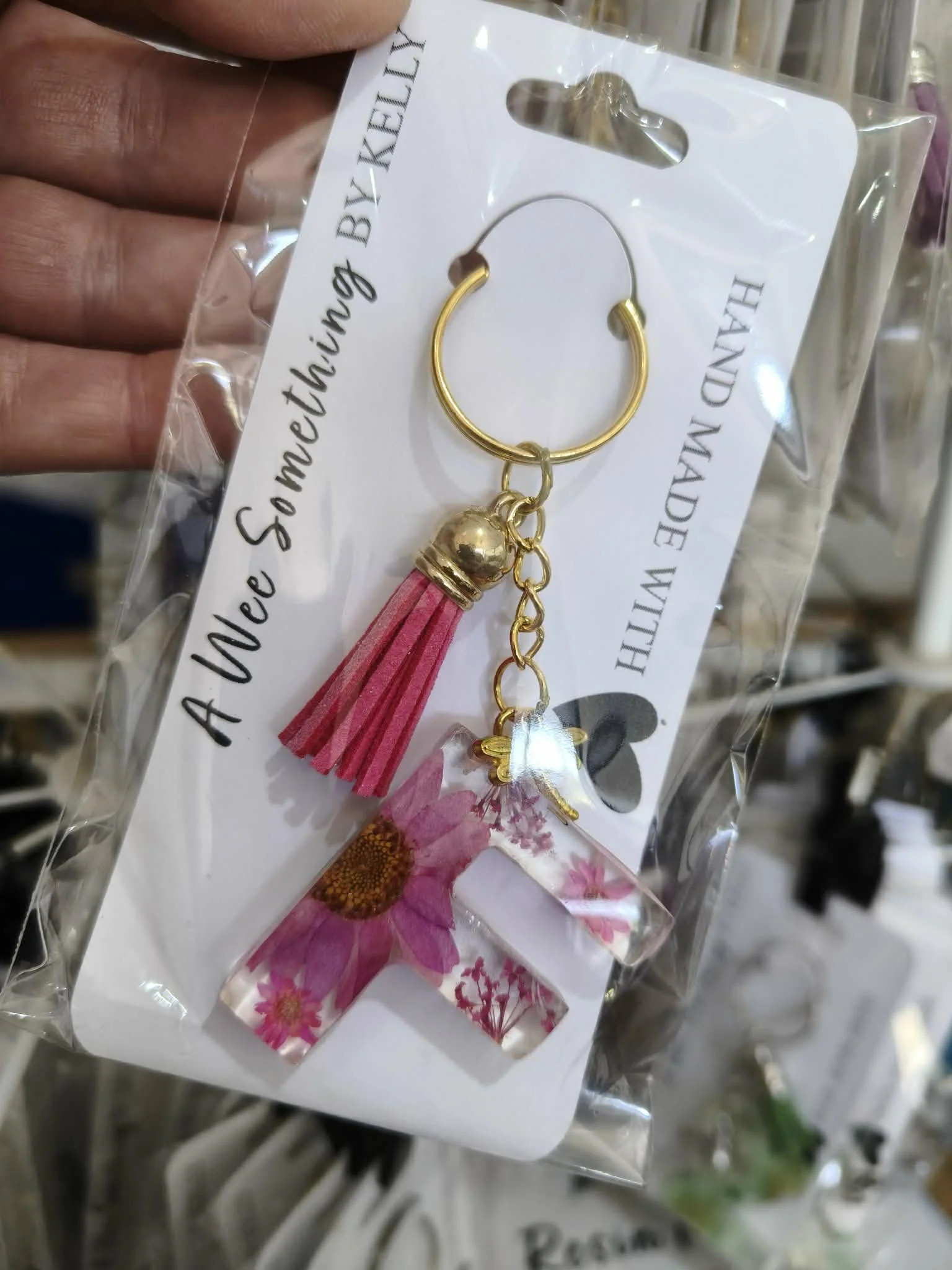 Resin Letter Flower Key Chain - Letter F