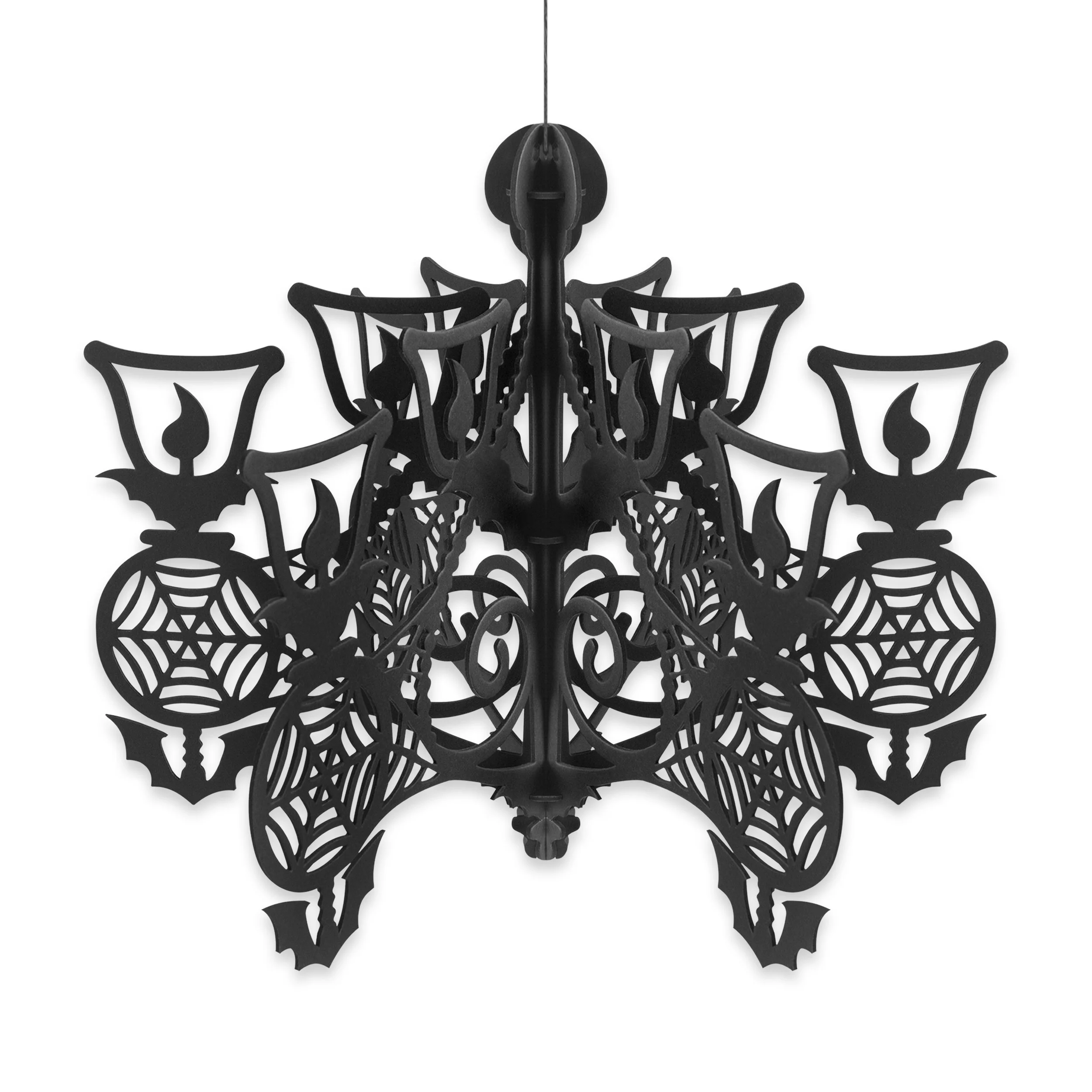 A hanging paper chandelier
I put a little bit of engineering into this as well as making sure to use as few die templates as possible, keeping costs down and fun up.