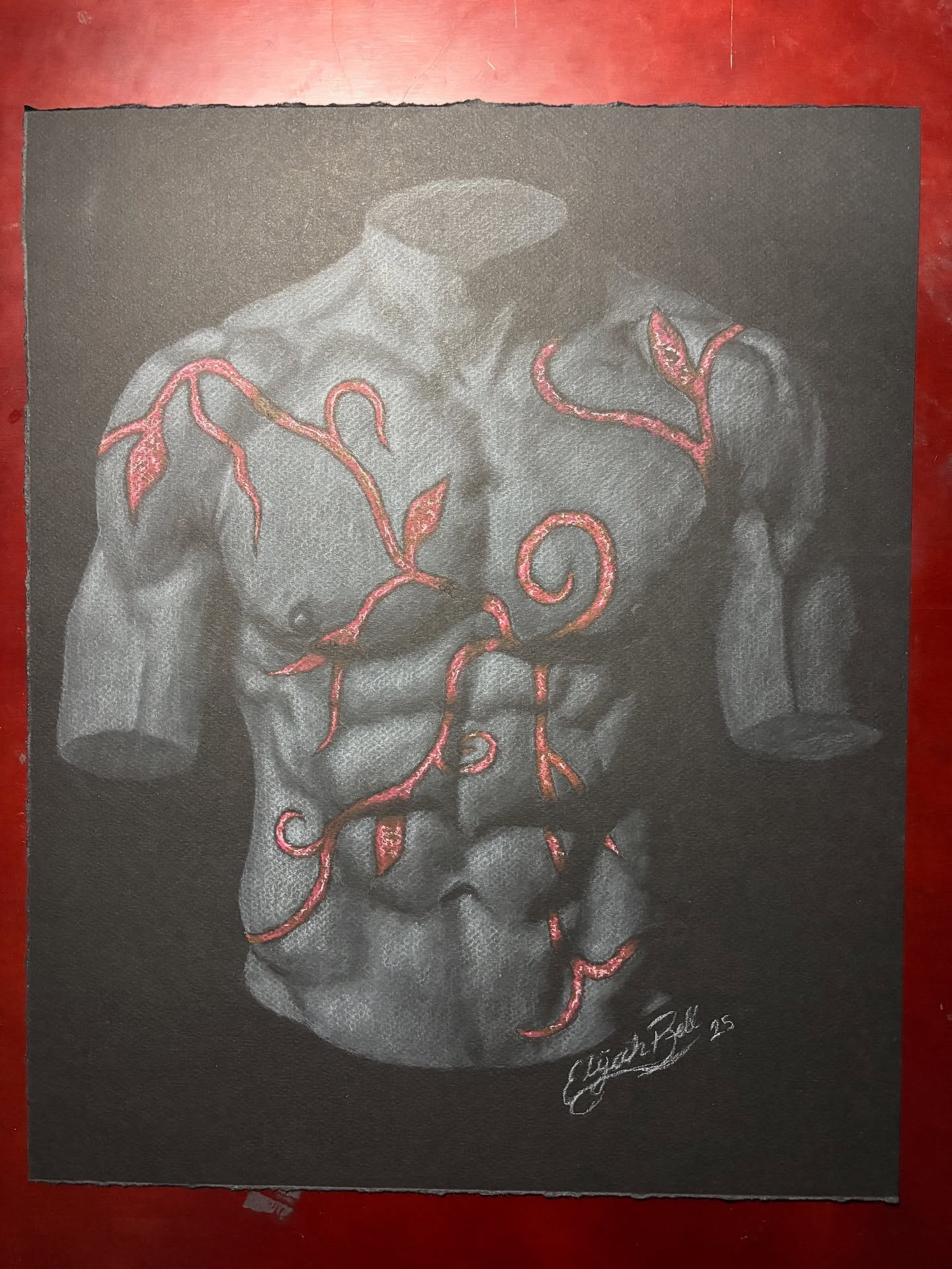 &ldquo;Burden&rdquo;
12.5&rdquo;x16&rdquo; on Black Canson Paper

Piece i sketched up pretty recently, been loving drawing original single subjects. pretty bored of drawing portraits of actors and stuff for the past while so i decided to work from al