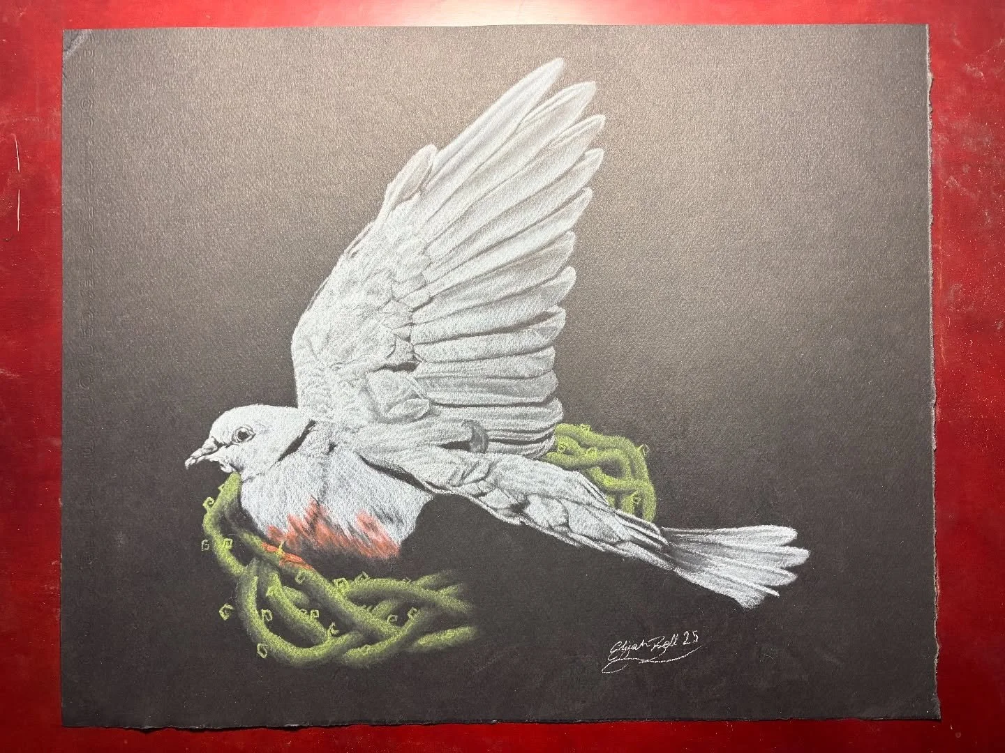 &ldquo;Intention&rsquo;s End&rdquo;
12.5&rdquo;x16&rdquo; 
Pitt Pastel &amp; white charcoal on Black canson paper.

So to start off, i wasnt sure if i should post this mostly because i feel it&rsquo;s not packing any meaning although it does. Pretty 