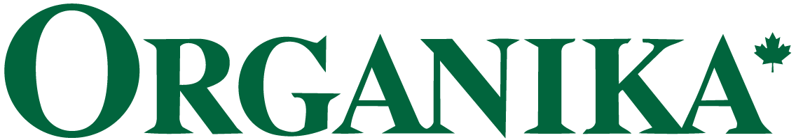 The logo for Organika, featuring the brand name in green with a maple leaf symbol.
