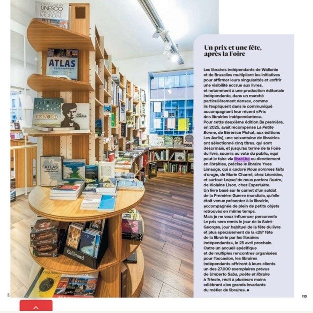 La journ&eacute;e de la librairie ind&eacute;pendante, c'est aussi en Belgique Francophone ! Comme le rappel @levif.be, vos libraires vous attendent le samedi 25 avril 🌹
Mille mercis pour cette belle mise en avant !