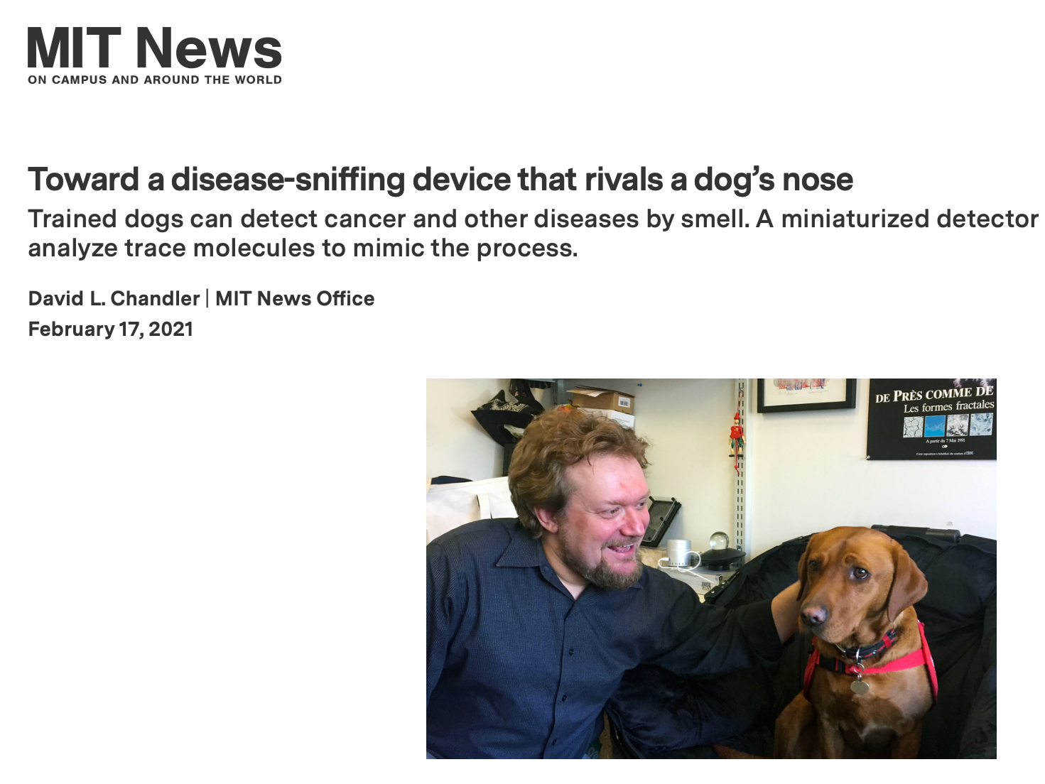 MIT News: Toward a disease-sniffing device that rivals a dog’s nose