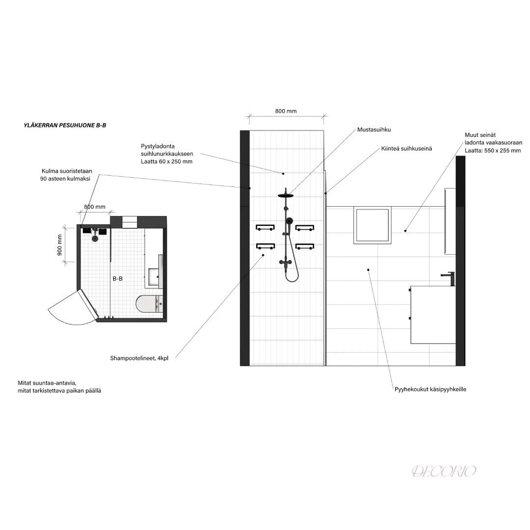 Omakotitalon pesuhuoneen uudistus. Suunnittelimme  kohteeseen kiintokalusteet sek&auml; pintamateriaalit. 
 
Saat meilt&auml; tarkat mittakuvat ja sein&auml;projektiot, joiden avulla sinun on k&auml;tev&auml; pyyt&auml;&auml; vertailukelpoisia tarjou