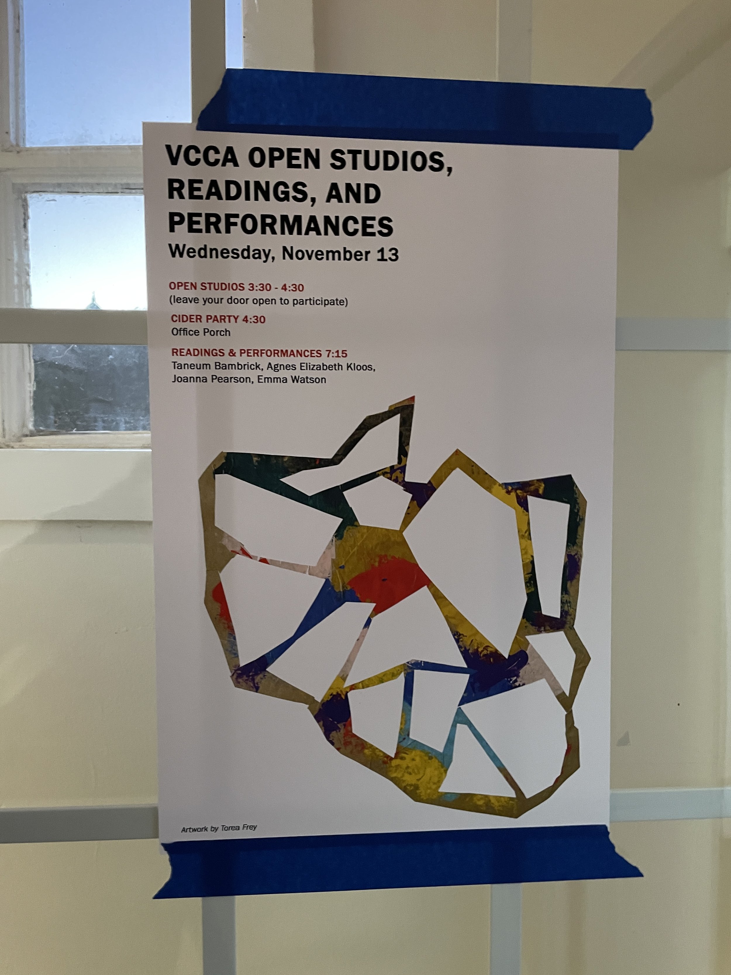A view of a poster for VCCA Open Studios featuring a Wild Flower form, created while in residence at Virginia Center for Creative Arts in October-November 2024.