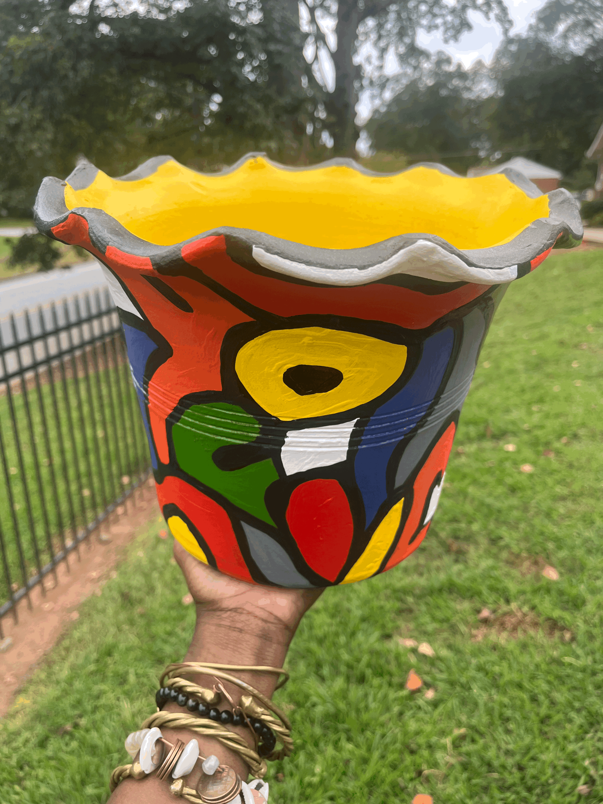 "Pixelated Wonder " 10" Scalloped Rim Flower Pot | The Planter's Tailor 2020