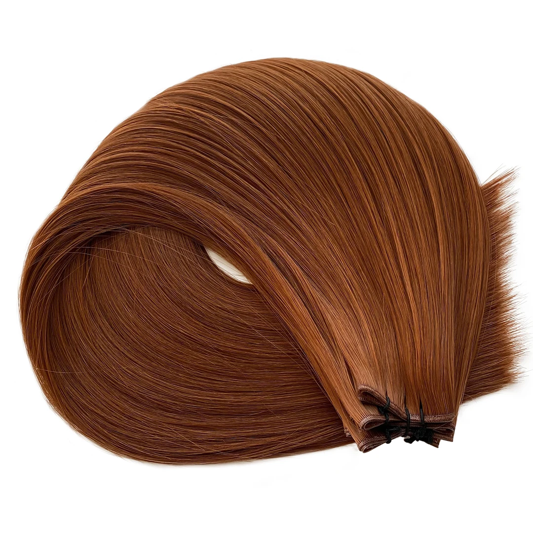 Brown hair extension or wig with a smooth, shiny texture