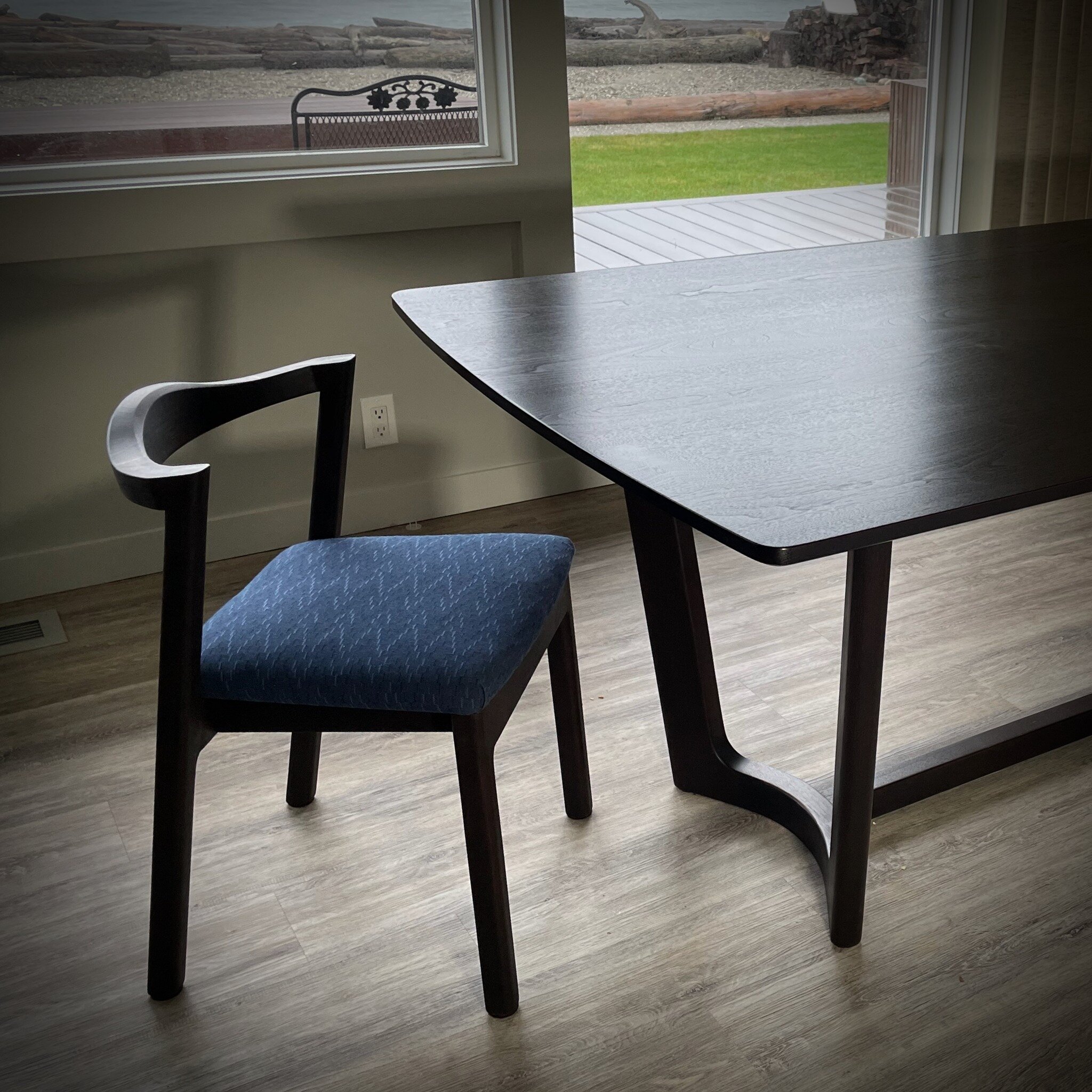 Black Walnut Dining Set. The sculpted base and chair crests definitely kept me on my toes for this one. 

I'm usually very reluctant to stain any wood as I prefer a clear finish to let the wood speak ... especially gorgeous domestic walnut like this.