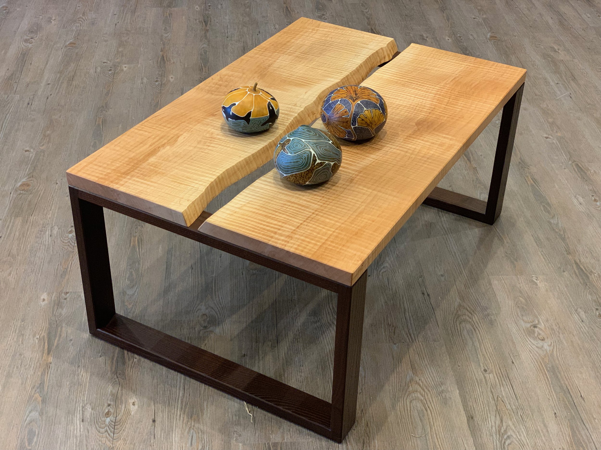 Live Edge Maple Coffee Table with Walnut Base