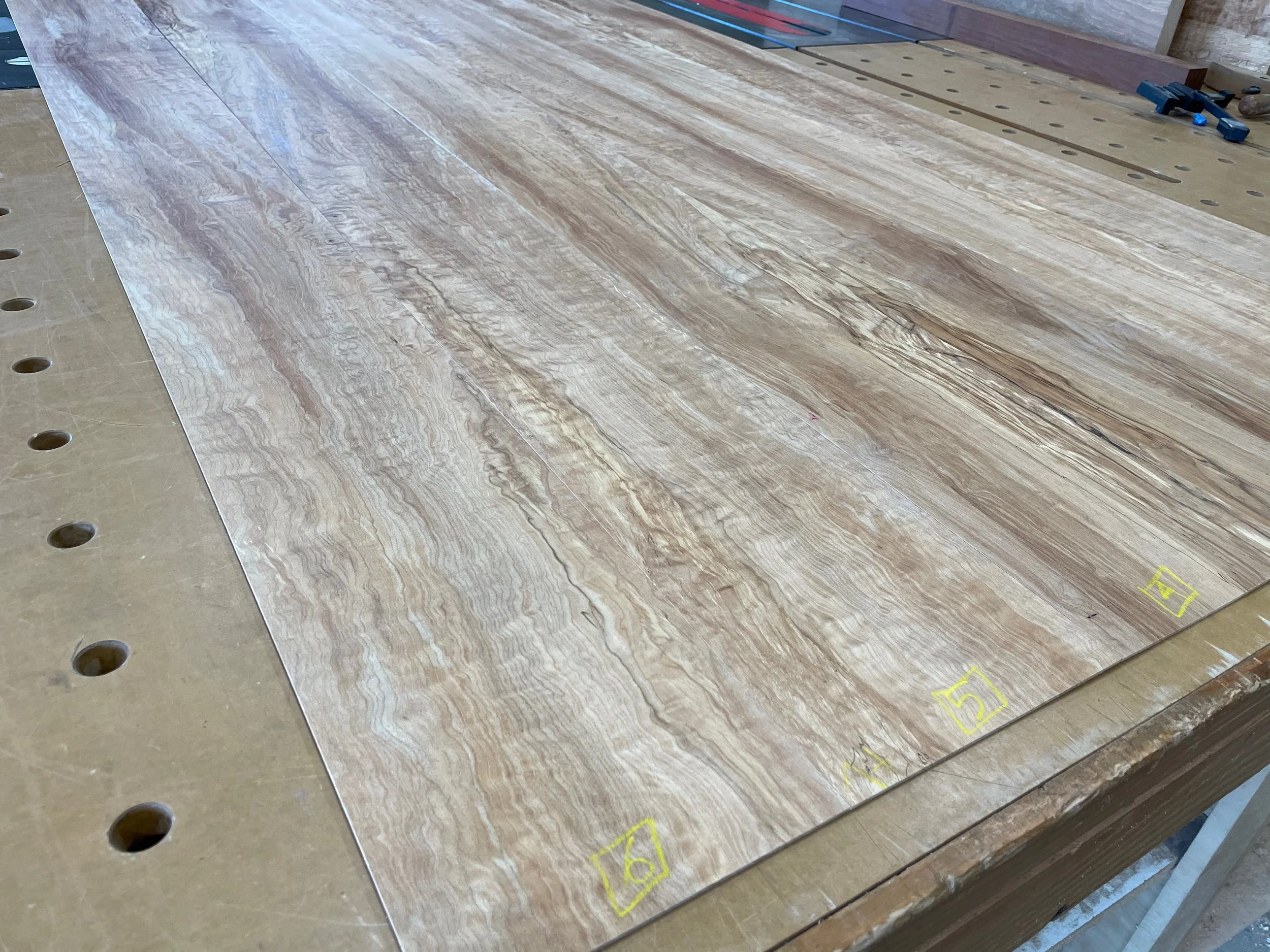 shop made re-sawn maple veneer